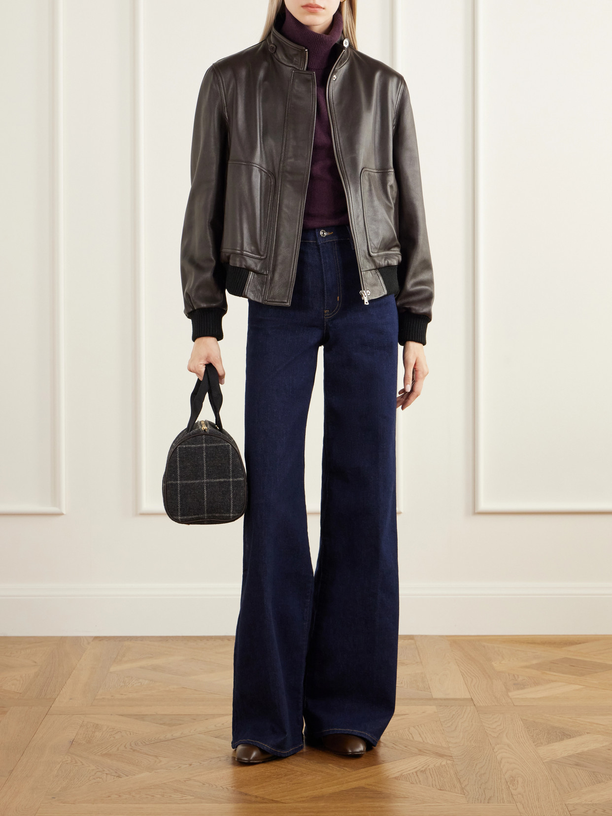 Périple Checked Webbing And Leather-Trimmed Wool-Tweed Tote