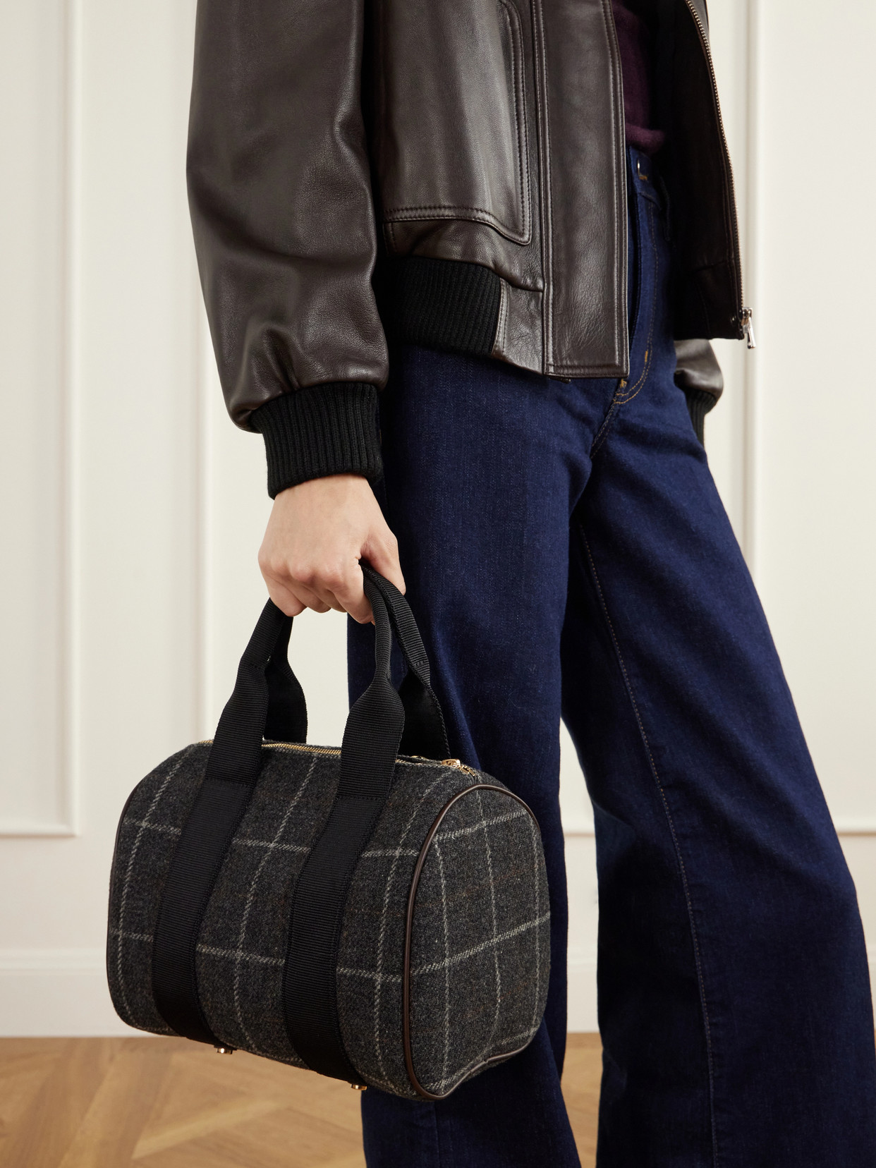 Périple Checked Webbing And Leather-Trimmed Wool-Tweed Tote
