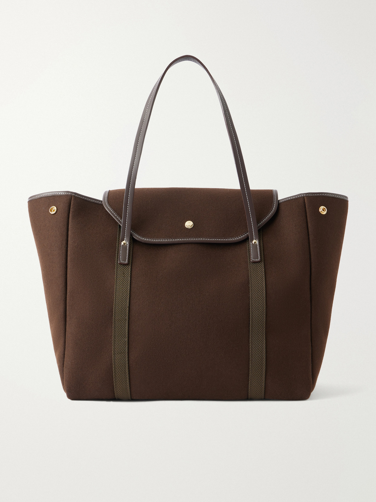 Madison Webbing And Leather-Trimmed Wool-Flannel Tote