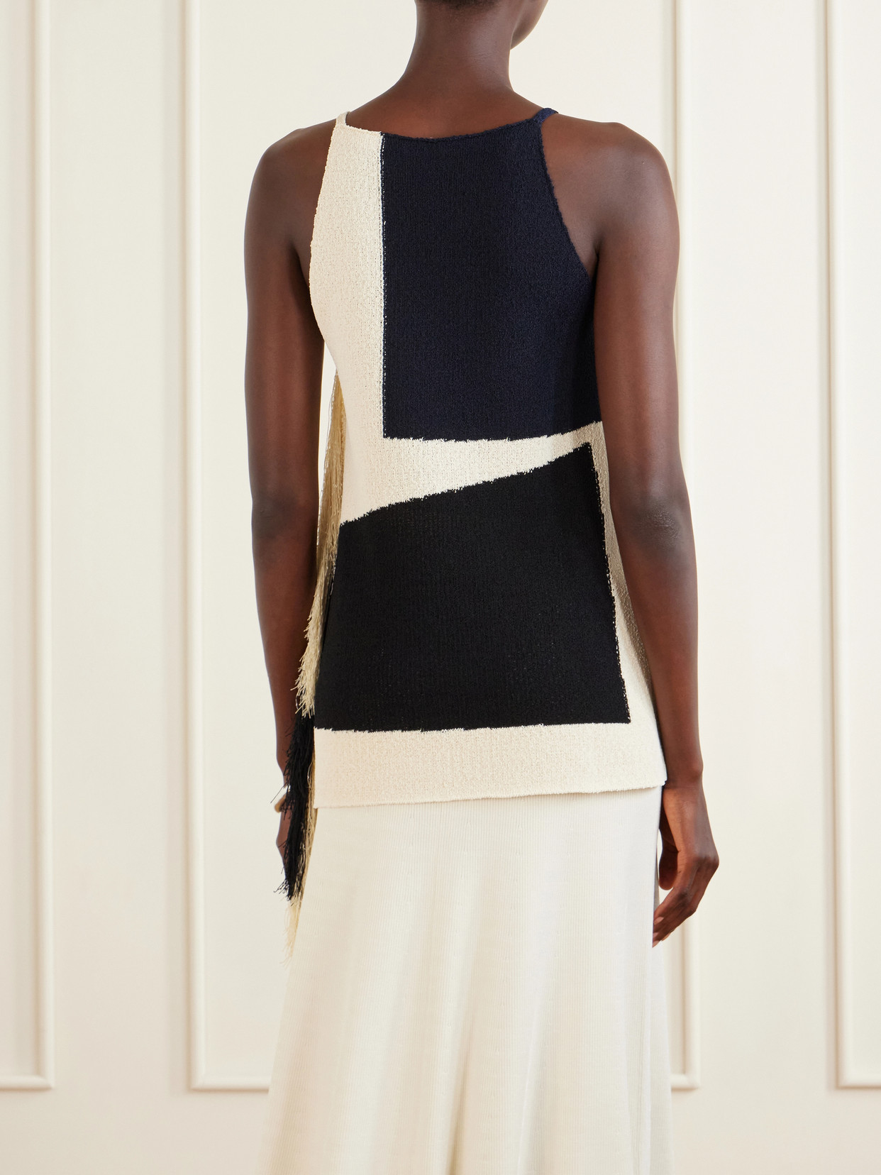 Saskia Fringed Intarsia-Knit Blouse