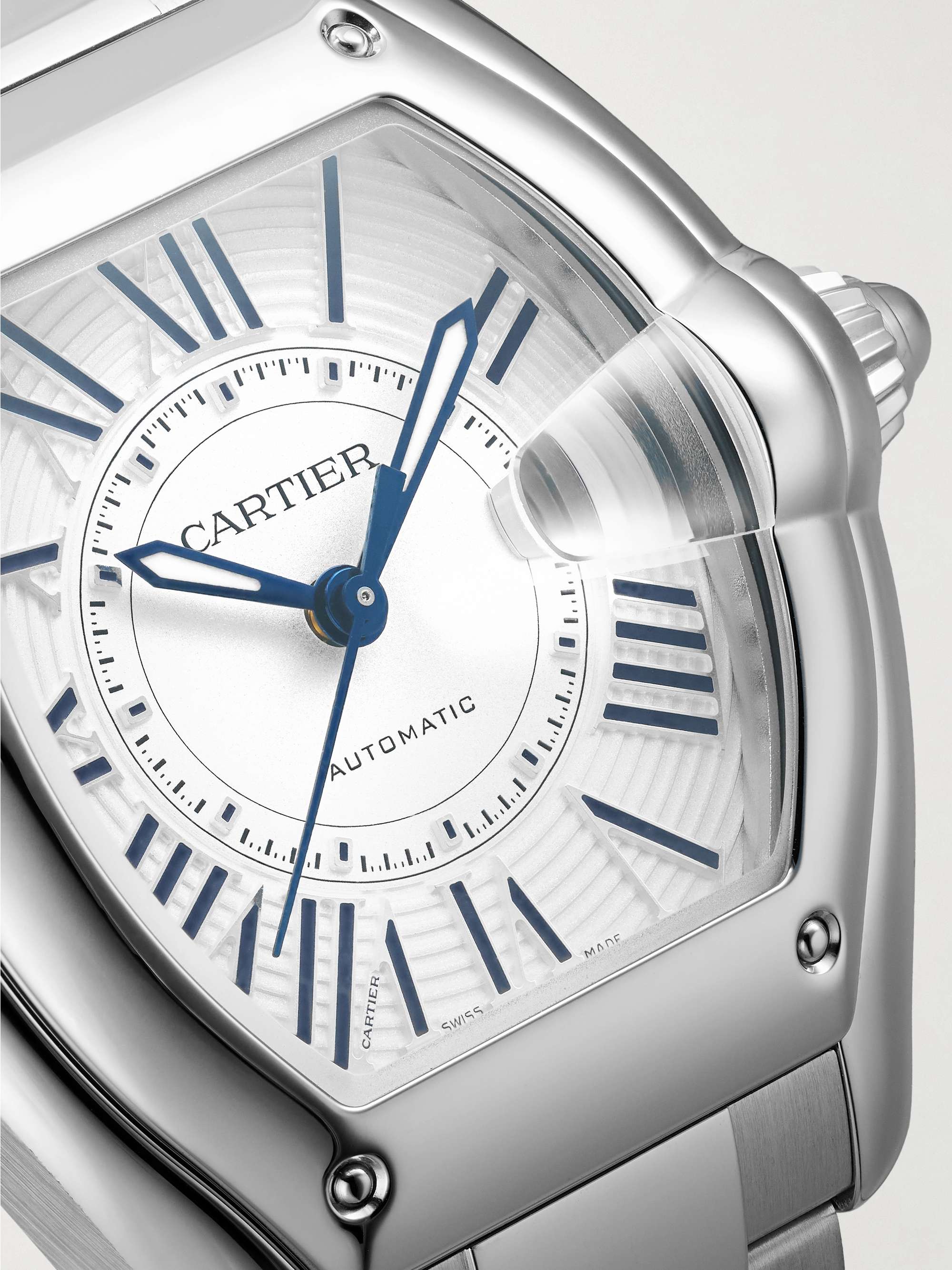 CARTIER Roadster medium 42.5mm steel and alligator watch, ref. no