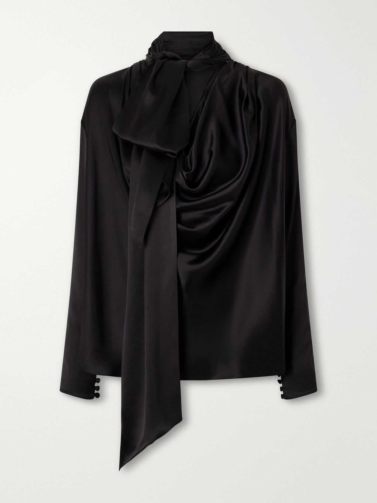 Scarf-Detailed Gathered Silk-Satin Blouse