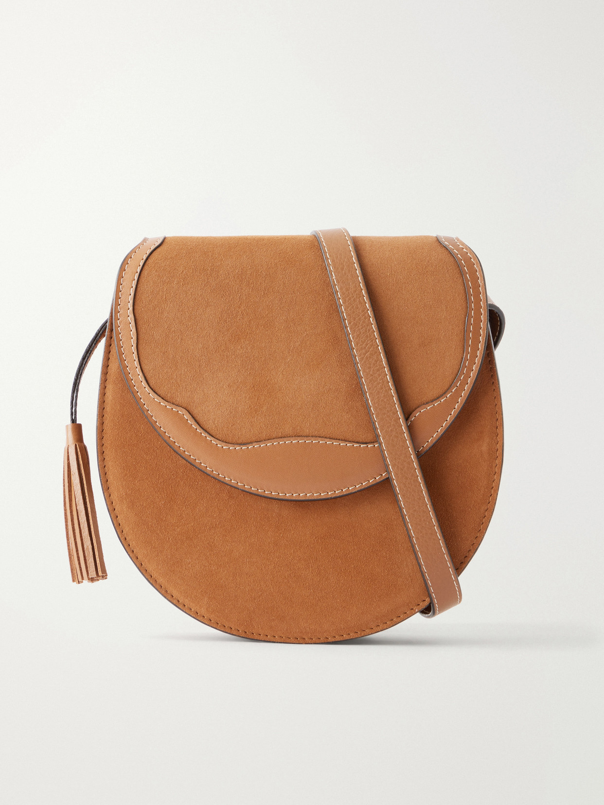 Hunting Season The Small Saddle Tasseled Leather-trimmed Suede Shoulder Bag In Brown