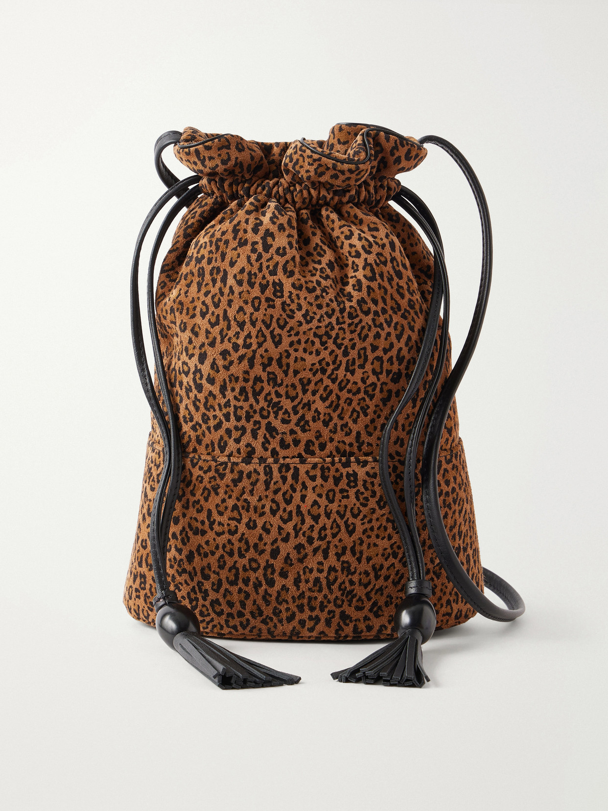 Hunting Season The Sac Tasseled Leopard-print Leather-trimmed Suede Bucket Bag In Animal Print