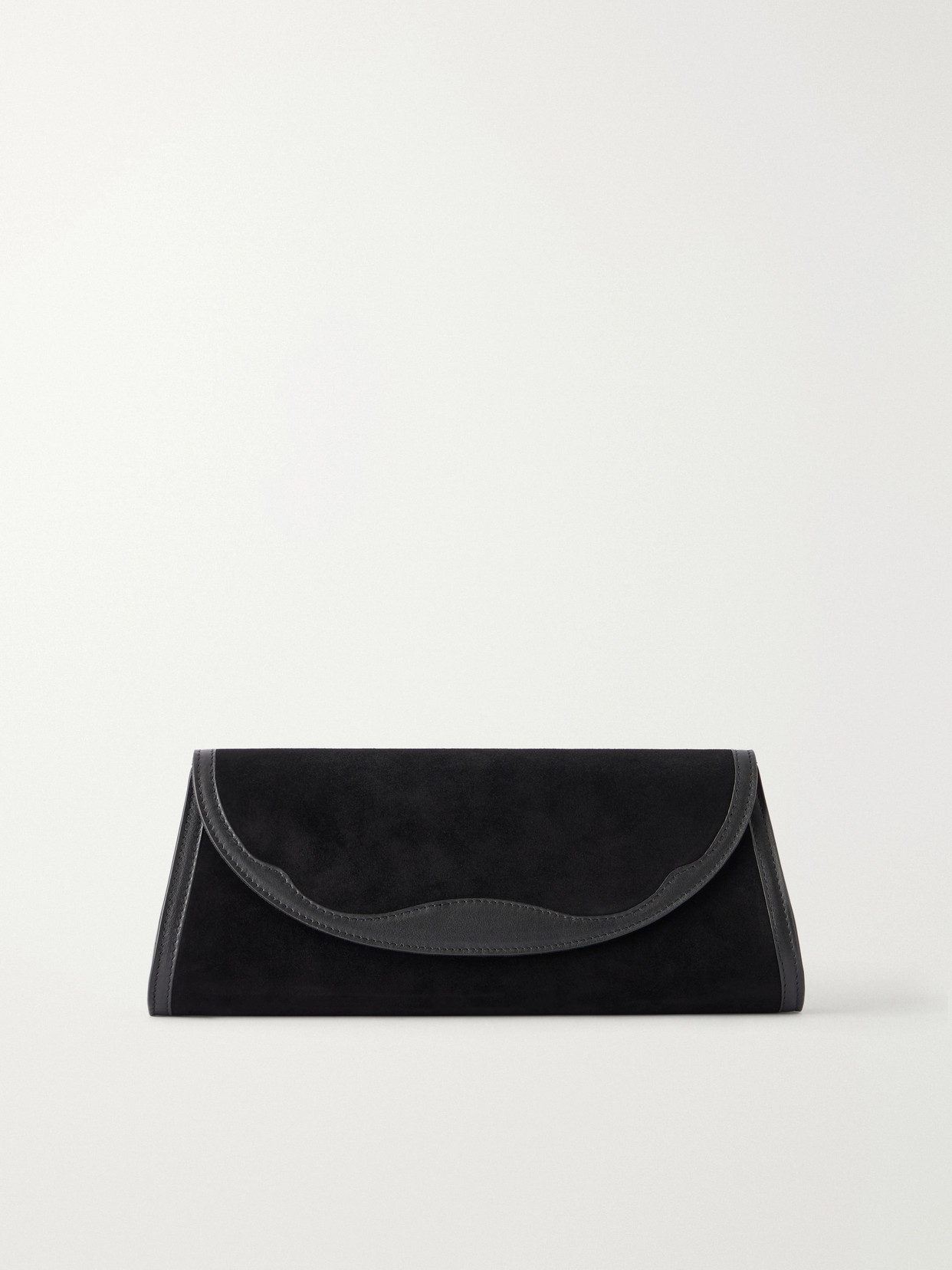 Hunting Season The Opera Leather-trimmed Suede Clutch In Black