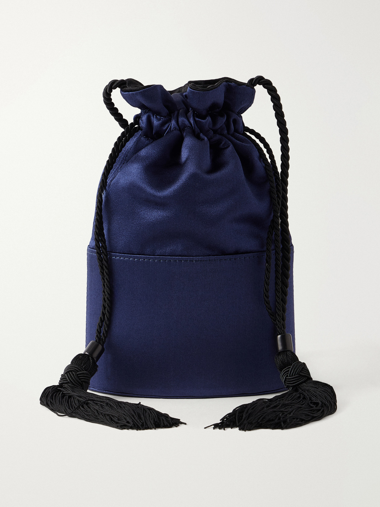 Hunting Season The Lola Drawstring Tasseled Cord-trimmed Satin Bucket Bag In Blue