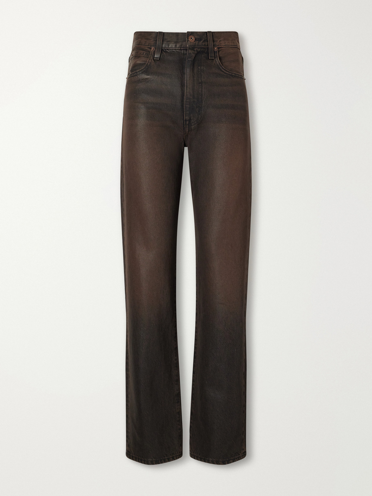 Slvrlake London Waxed High-rise Straight-leg Jeans In Brown