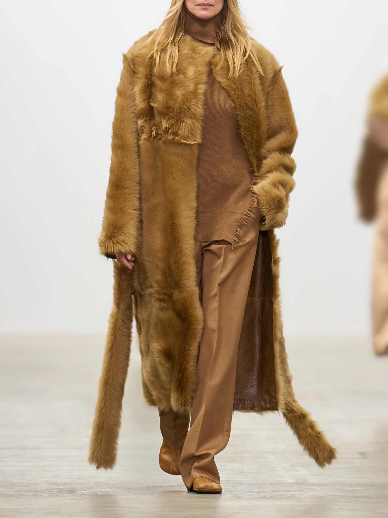 Demi Reversible Belted Collarless Shearling Coat