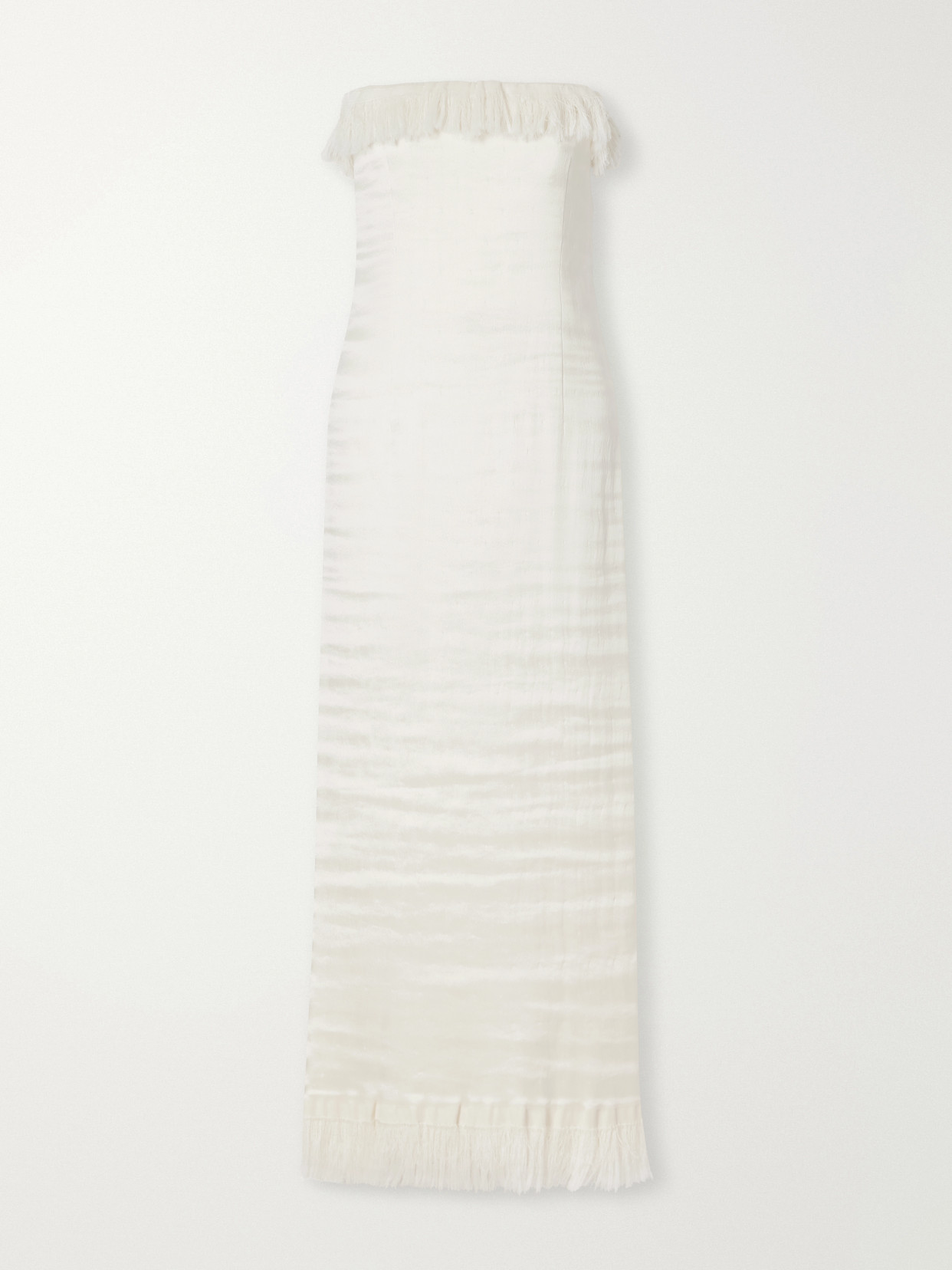Fforme Paloma Strapless Fringe-trimmed Cotton-blend Voile Maxi Dress In White