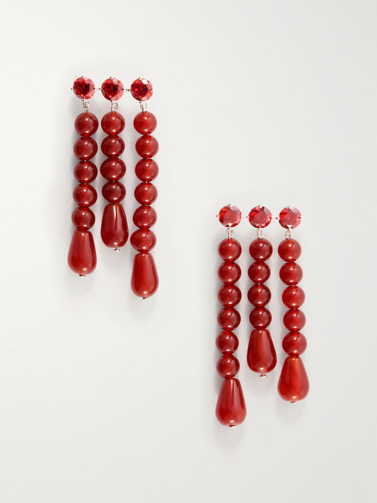 Completedworks Weeping Willow Beaded Silver-plated Agate And Zirconia Earrings In Red