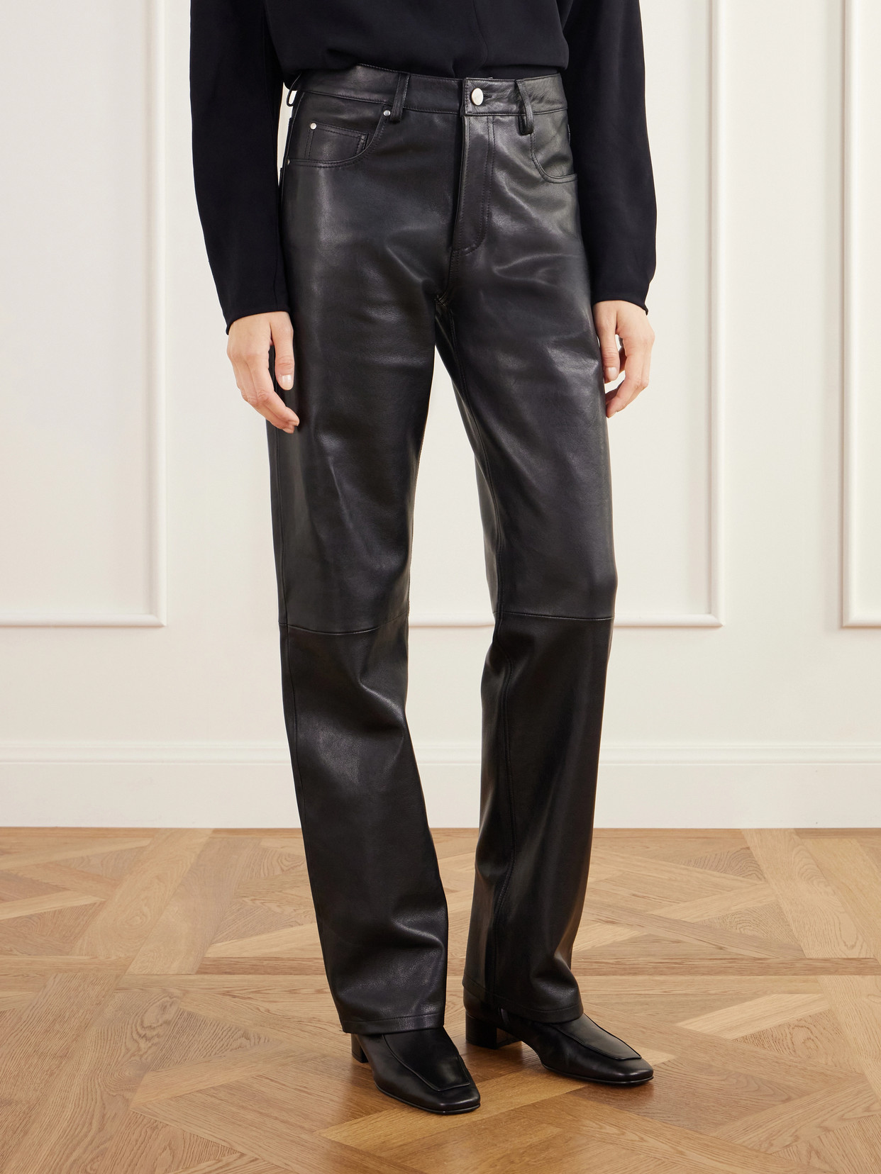 Jean Paneled Leather Straight- Leg