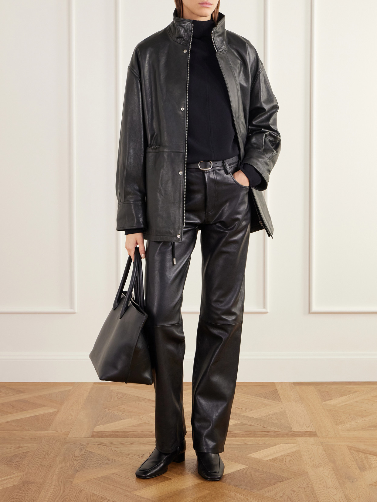 Jean Paneled Leather Straight- Leg