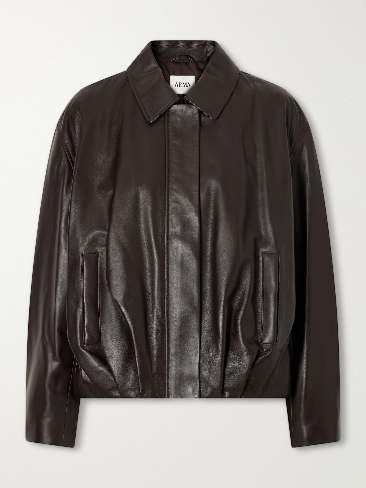 Arma Melis Pleated Leather Jacket In Brown
