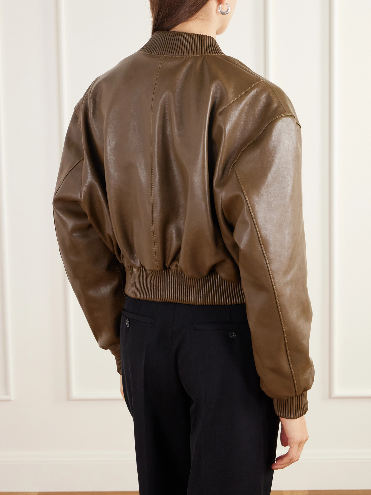 Hannan Cropped Leather Bomber Jacket
