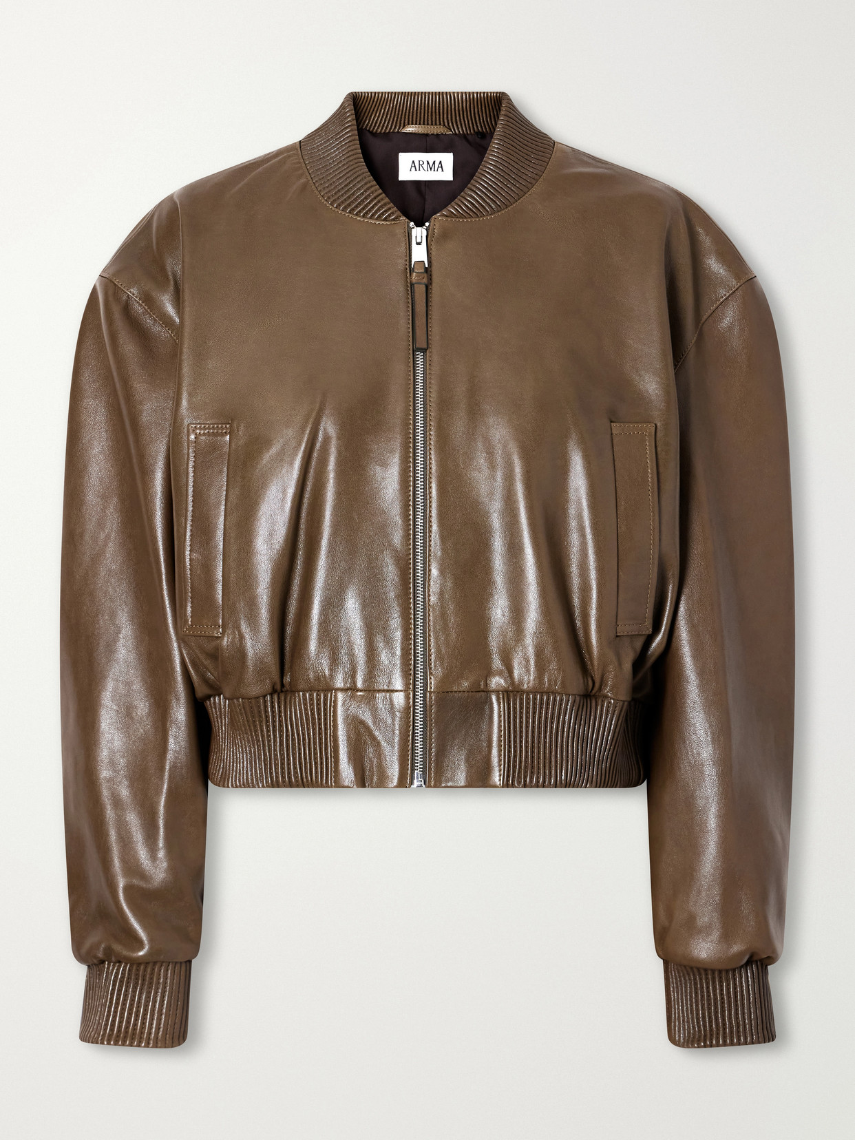 Arma Hannan Cropped Leather Bomber Jacket In Brown