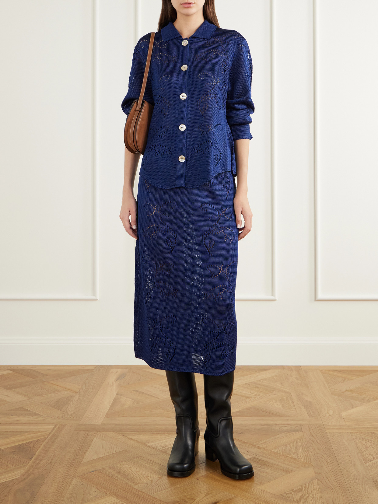 Squash Blossom Pointelle-Knit Midi