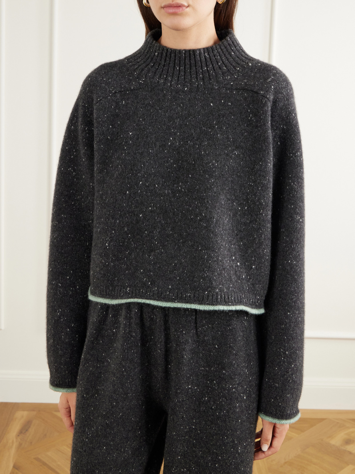Cropped Donegal Cashmere Turtleneck Sweater