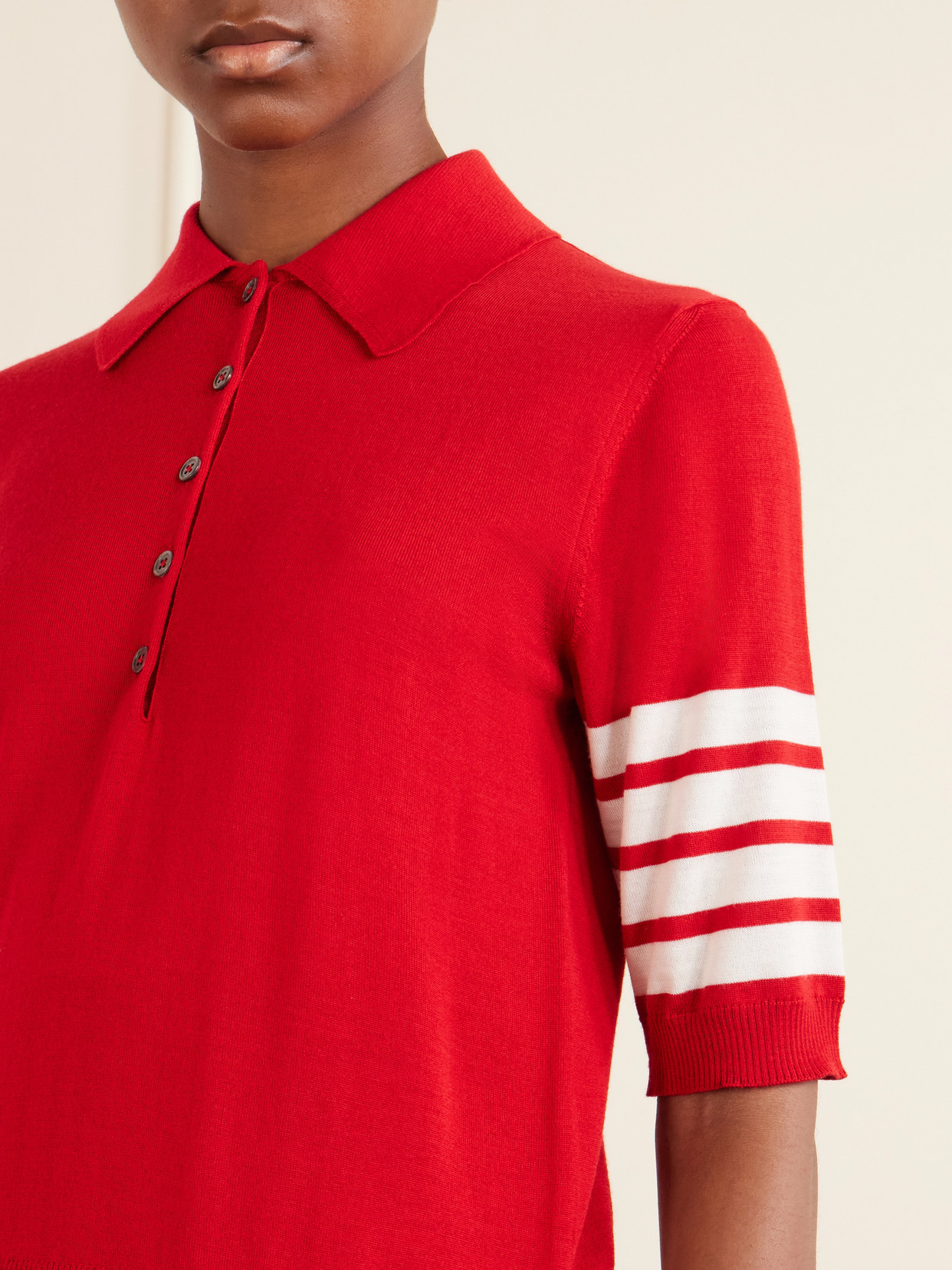 Grosgrain-Trimmed Striped Polo