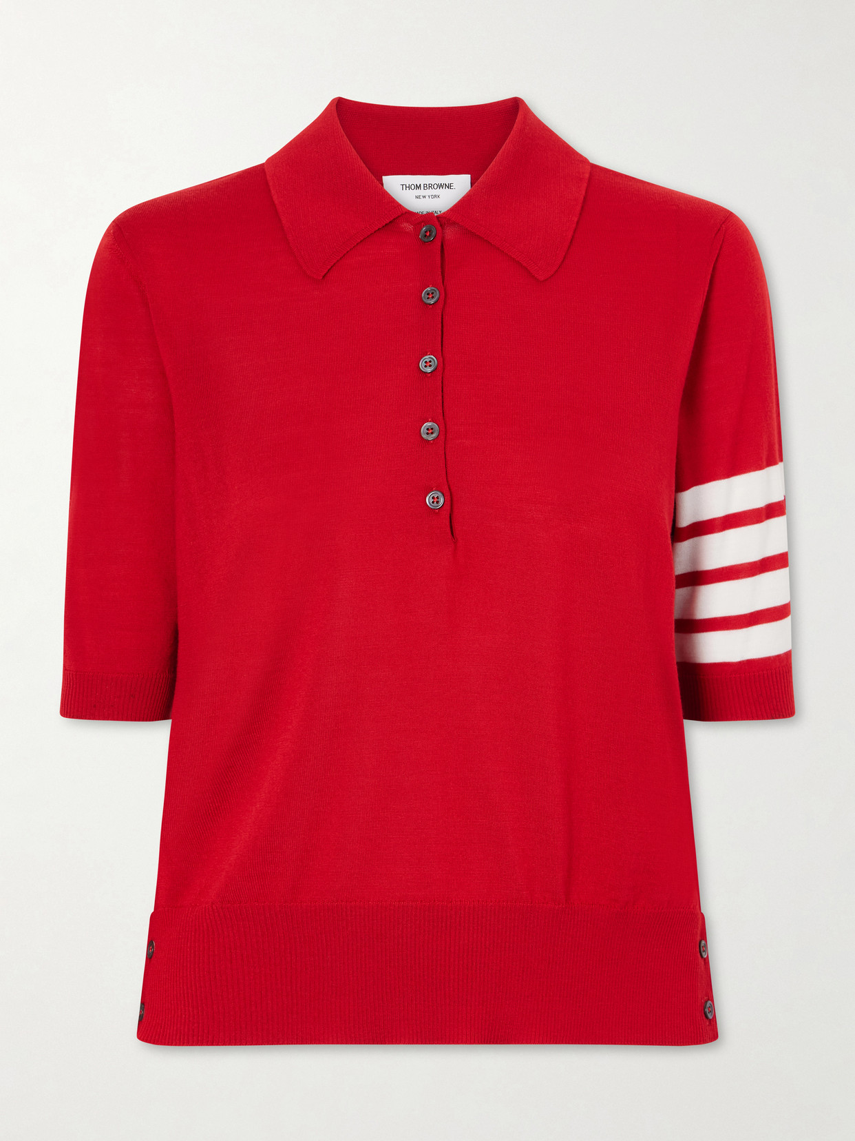 Thom Browne Grosgrain-trimmed Striped Wool Polo Shirt In Red