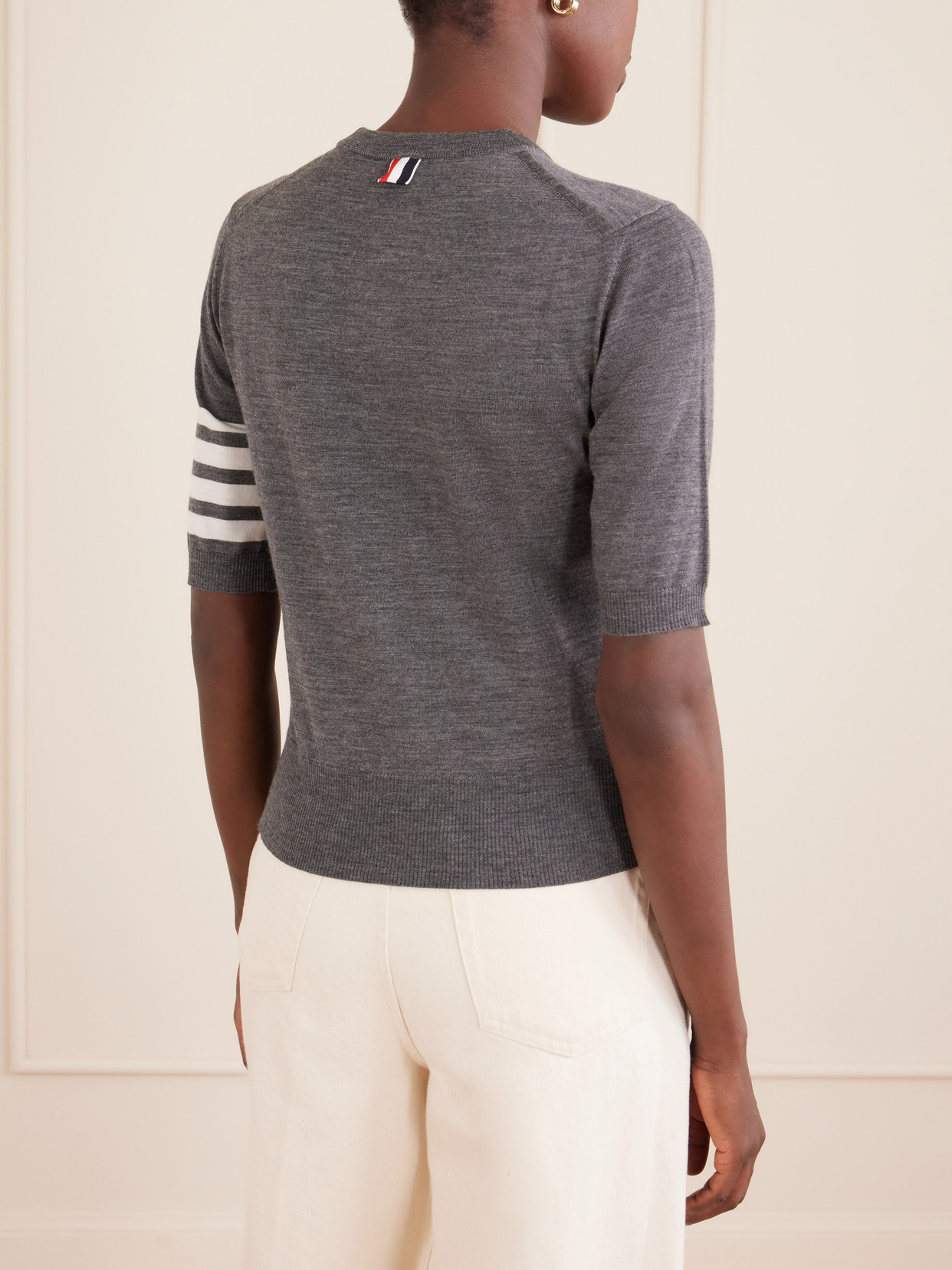 Grosgrain-Trimmed Striped Wool-Blend Sweater