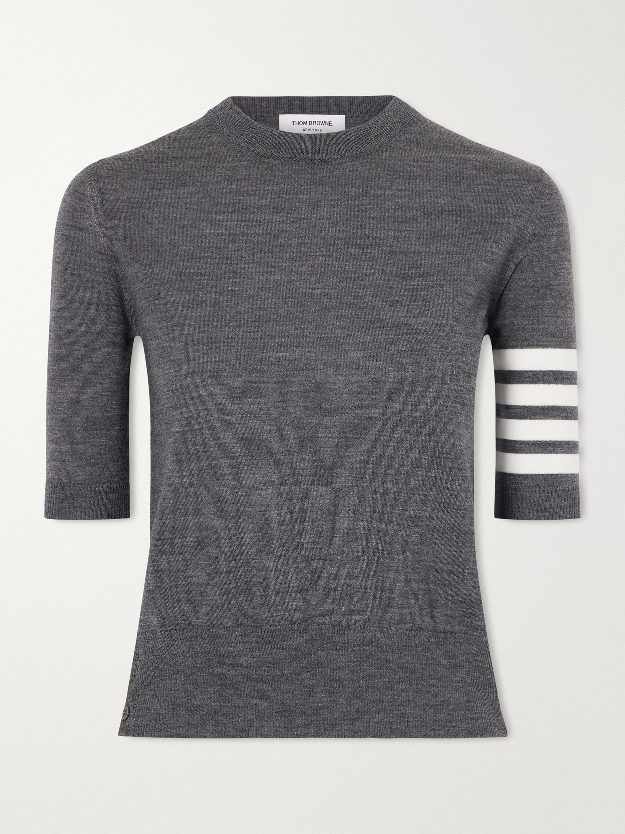 Thom Browne Grosgrain-trimmed Striped Wool-blend Sweater In Gray