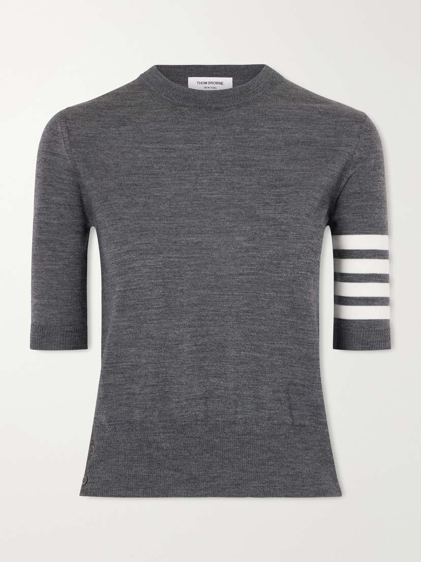 Thom Browne Grosgrain-trimmed Striped Wool-blend Sweater | Thumbnail 6 Thom Browne Grosgrain-trimmed Striped Wool-blend Sweater | Thumbnail 6