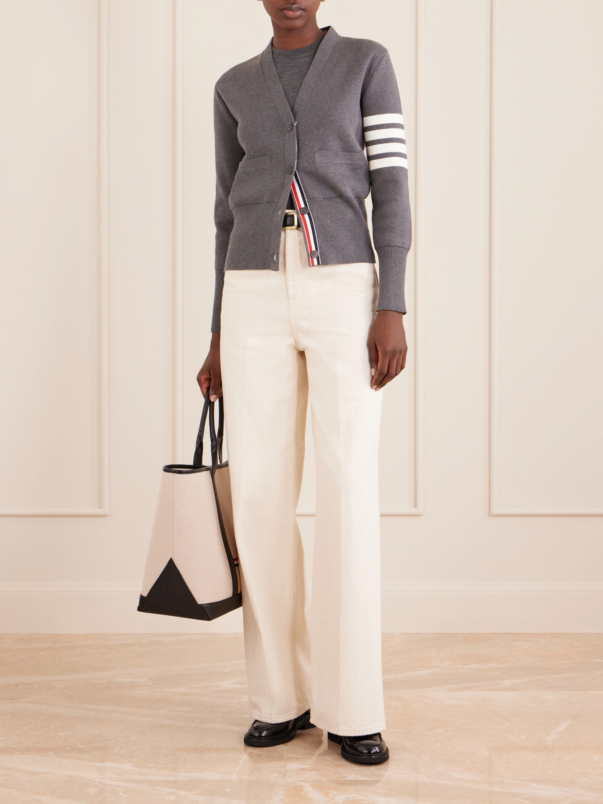 Grosgrain-Trimmed Striped Wool-Blend Sweater