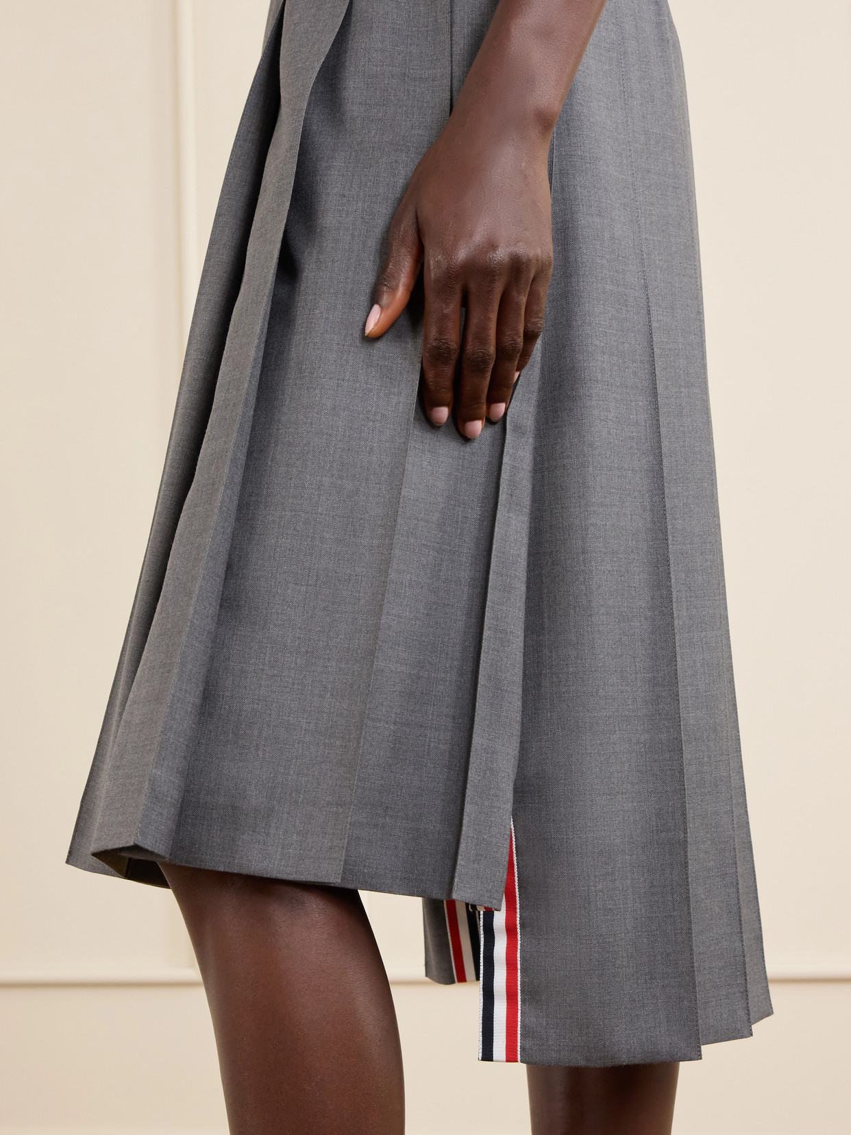 Asymmetric Grosgrain-Trimmed Pleated Midi
