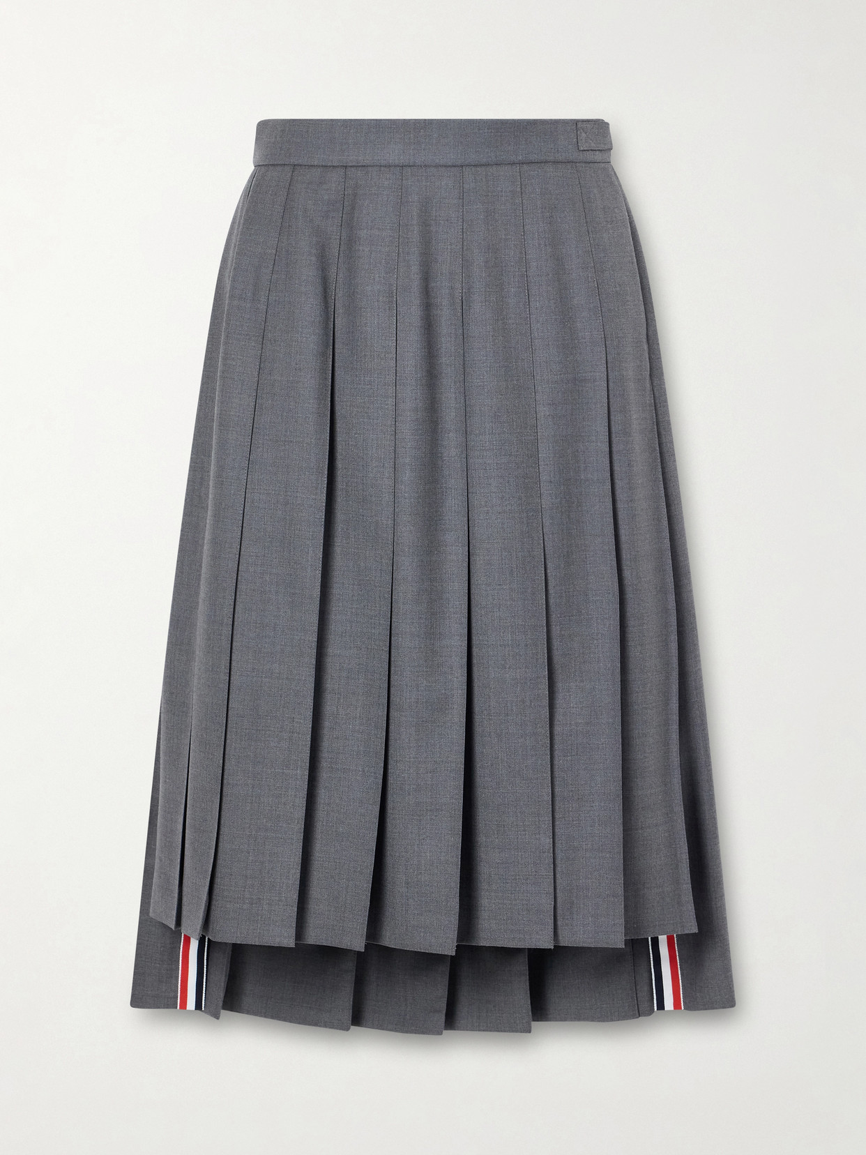 Thom Browne Asymmetric Grosgrain-trimmed Pleated Wool Midi Skirt In Gray