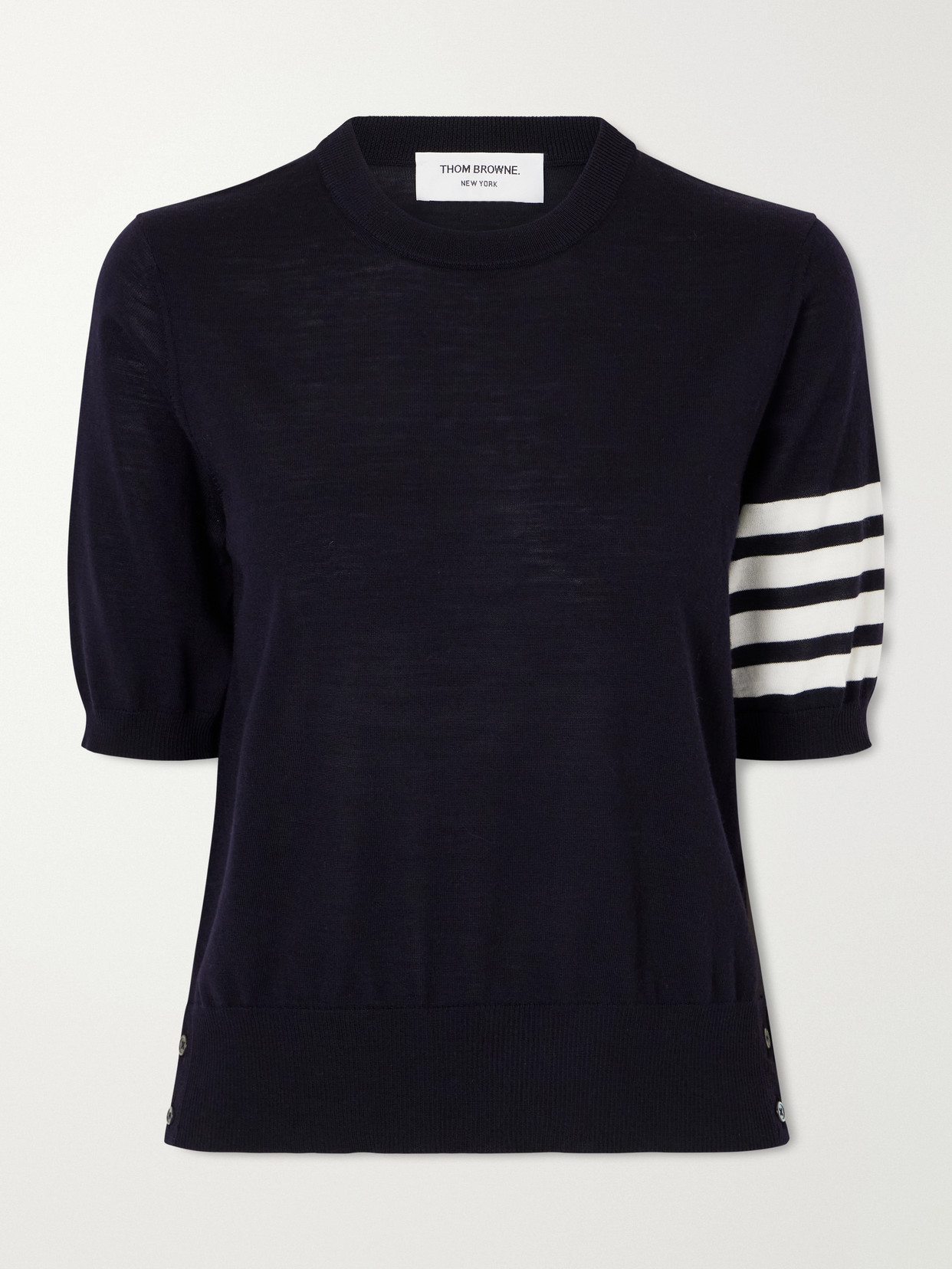 Thom Browne Grosgrain-trimmed Striped Wool-blend Sweater In Blue