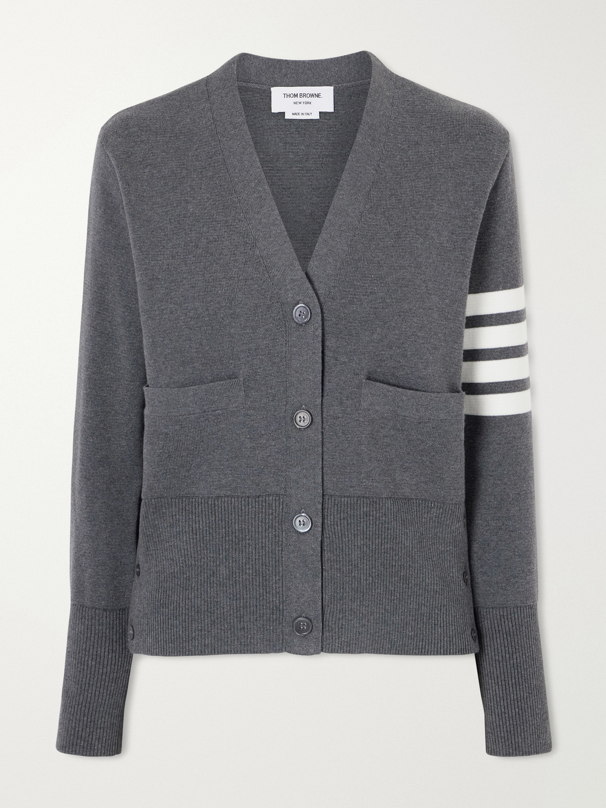 Thom Browne Grosgrain-trimmed Striped Cotton Cardigan In Gray