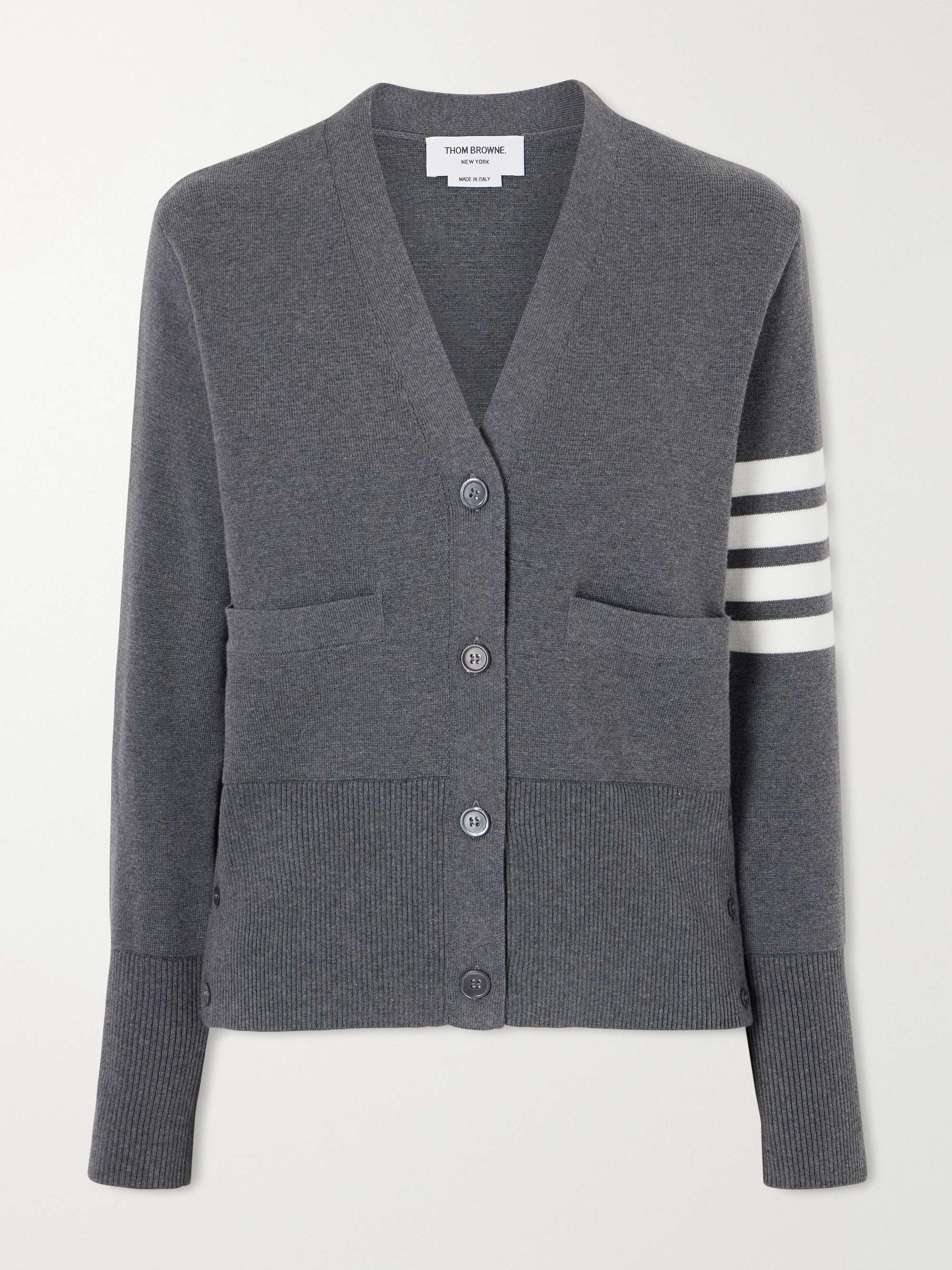 THOM BROWNE Grosgrain-trimmed striped cotton cardigan