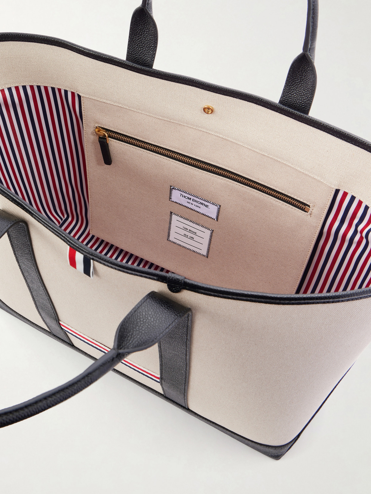Tool Leather And Grosgrain-Trimmed Canvas Tote