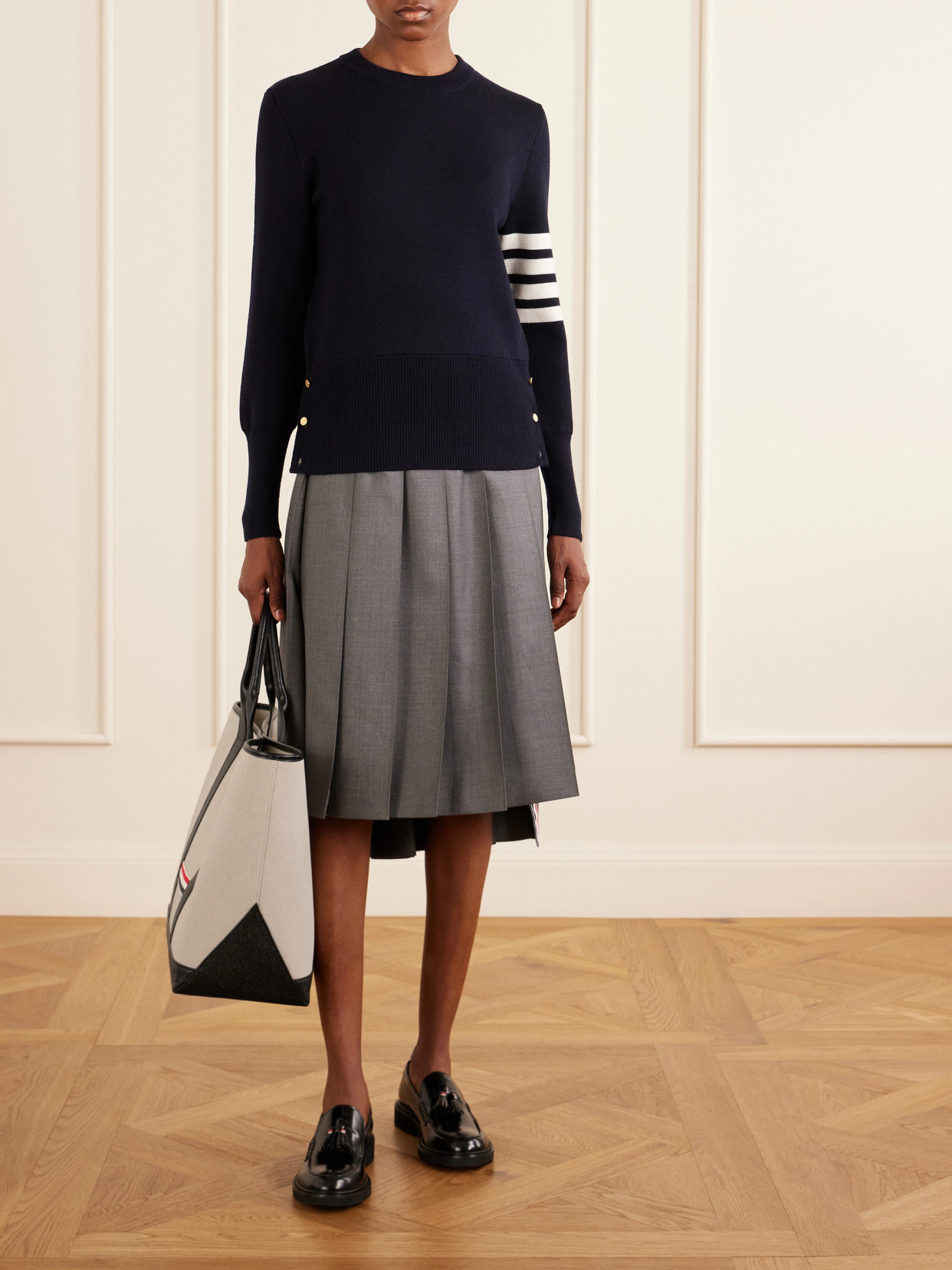 Tool Leather And Grosgrain-Trimmed Canvas Tote