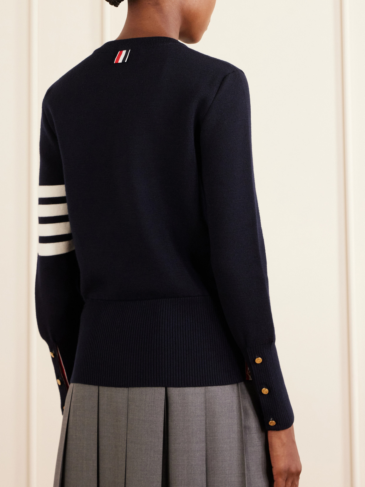 Grosgrain-Trimmed Striped Sweater