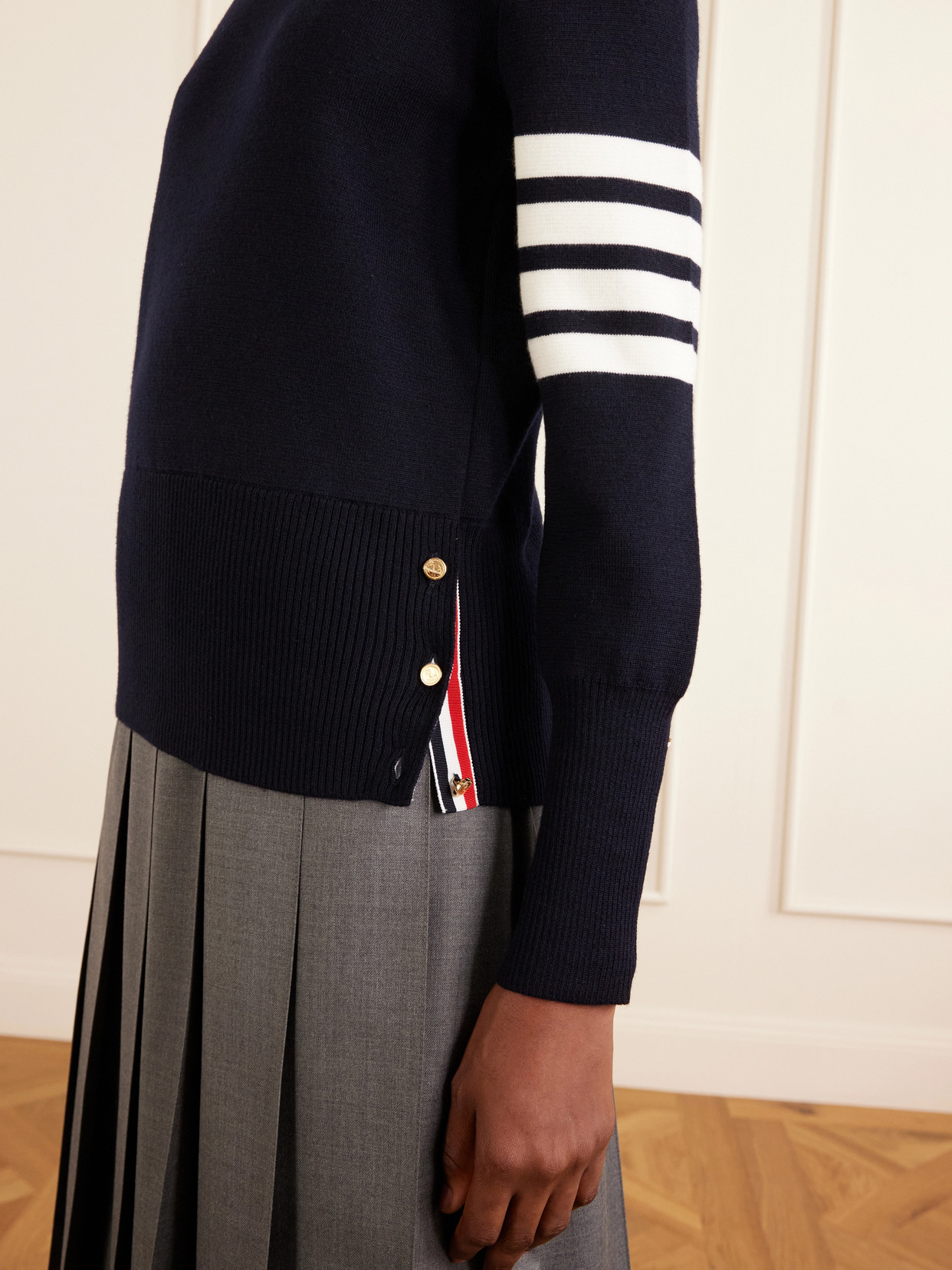 Grosgrain-Trimmed Striped Sweater