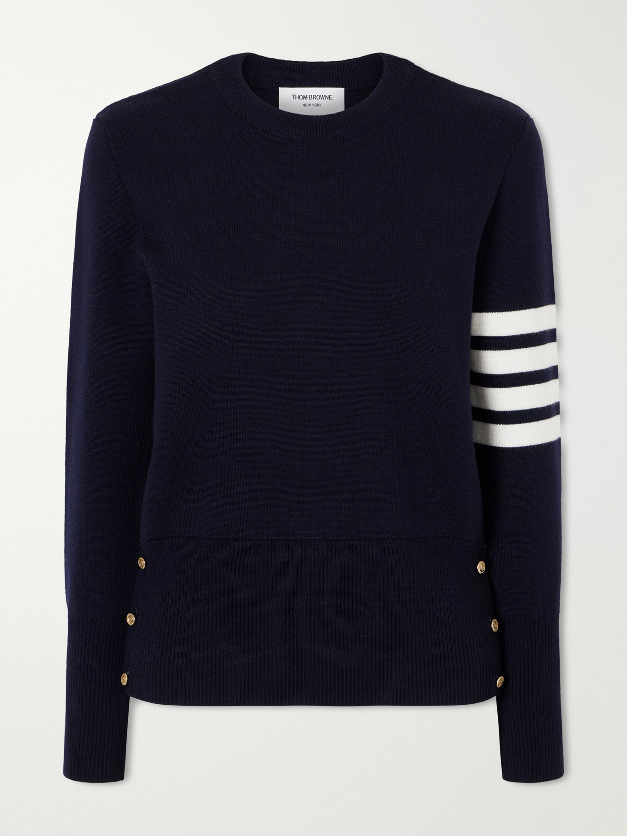 Thom Browne Grosgrain-trimmed Striped Wool Sweater In Blue