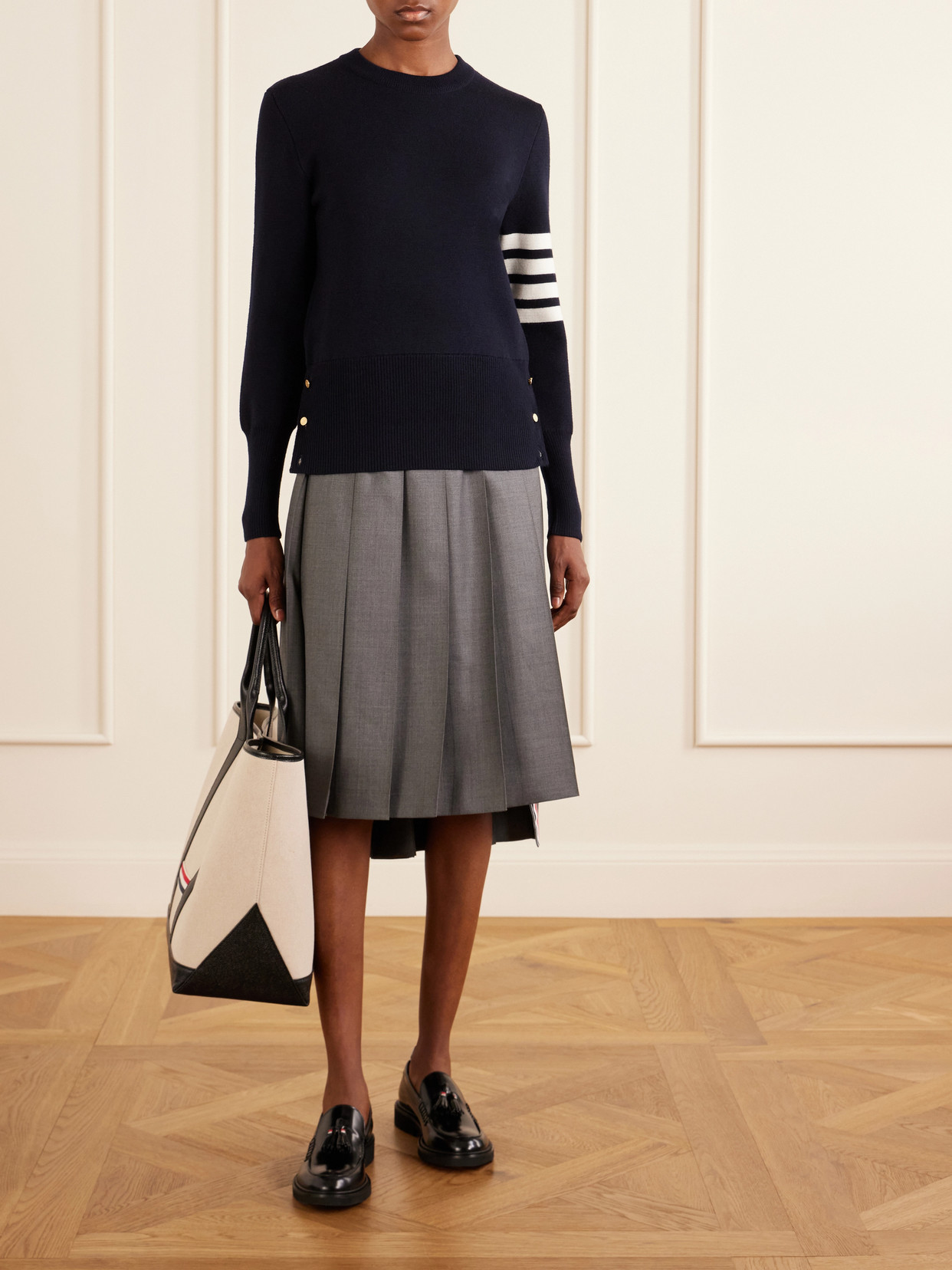 Grosgrain-Trimmed Striped Sweater