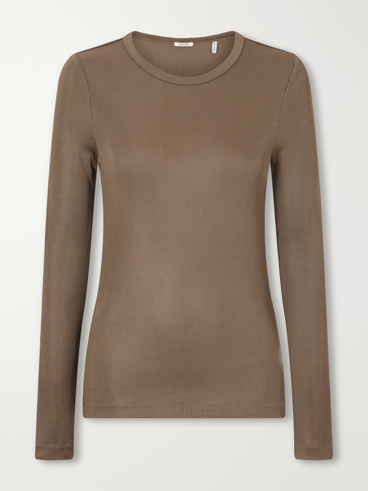 Agolde Delphi Ribbed Stretch T-shirt In Brown
