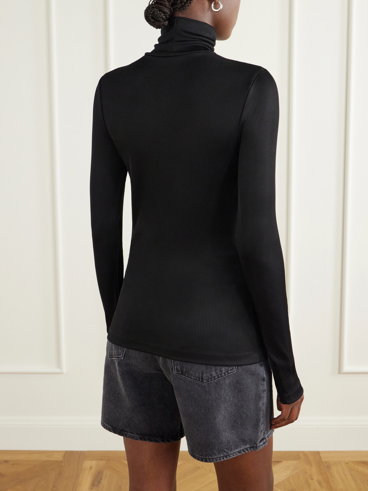 Agolde Delphi Ribbed Stretch T-shirt In Black
