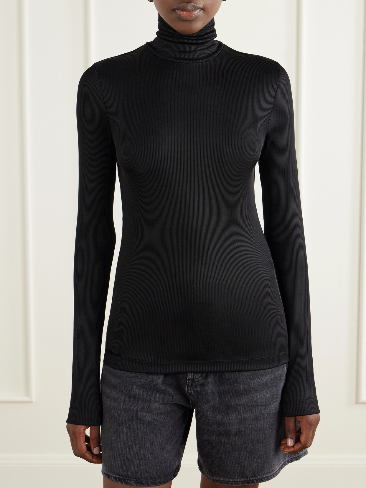 Agolde Delphi Ribbed Stretch T-shirt In Black