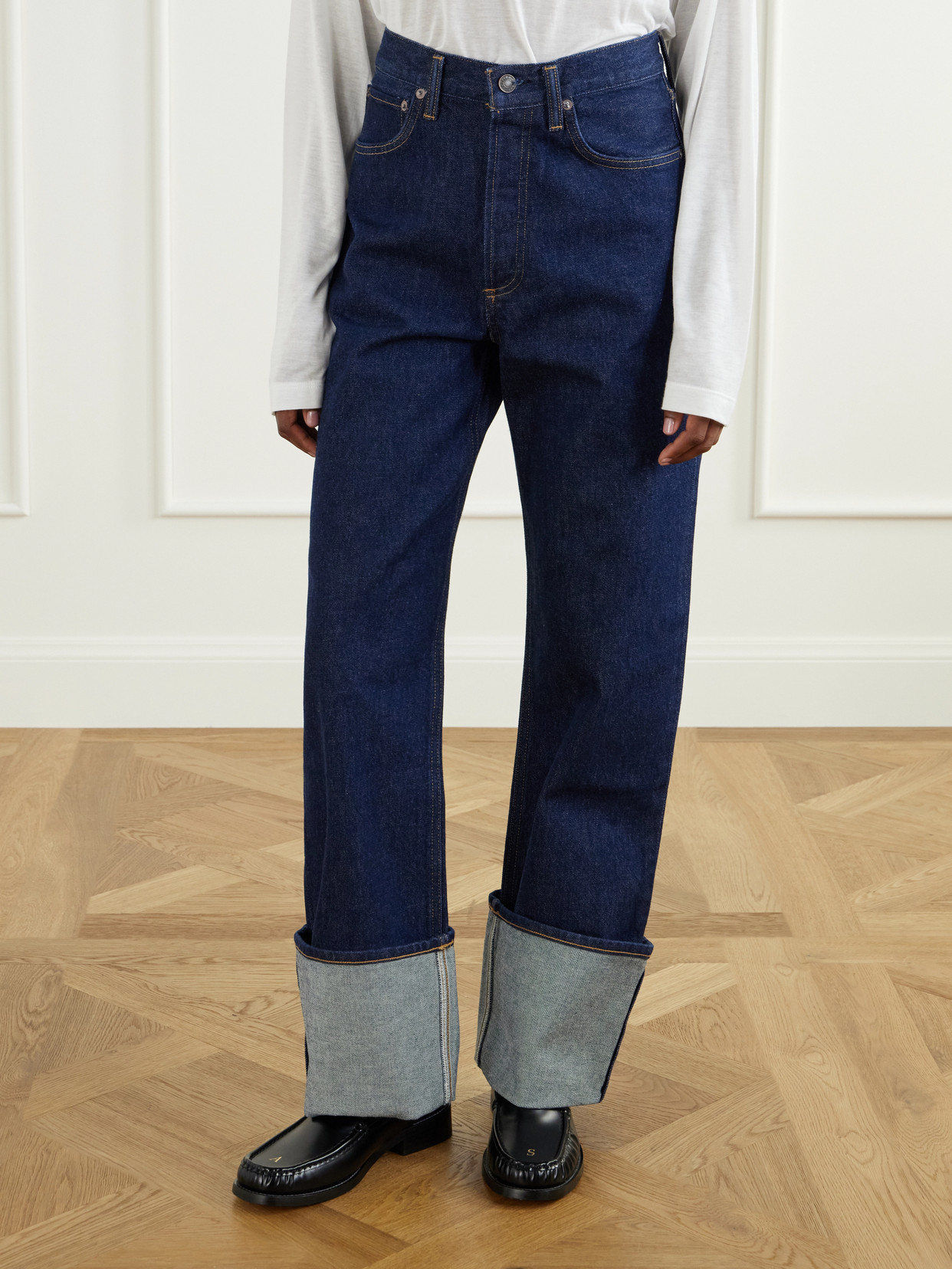 Big Cuff Mid-Rise Straight-Leg Jeans