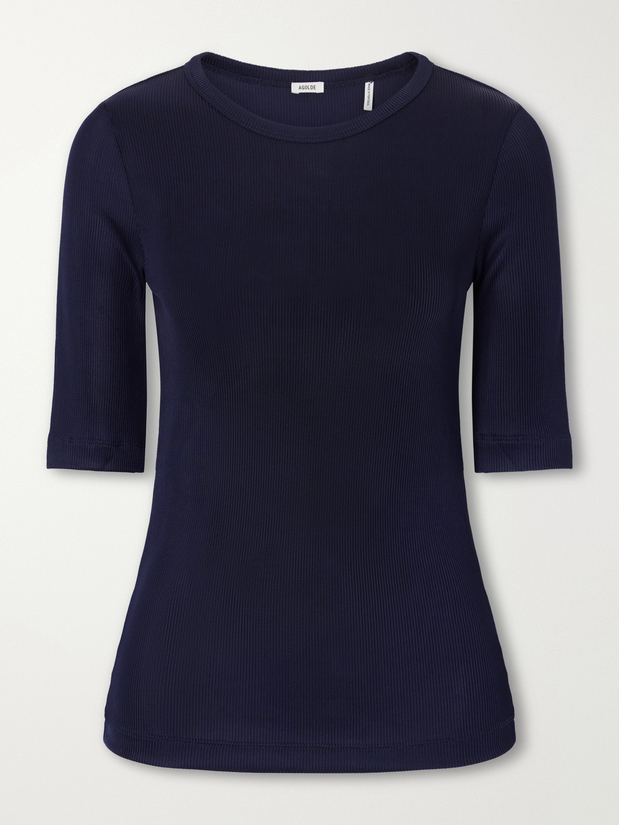 Agolde Saige Ribbed Stretch-jersey T-shirt In Blue