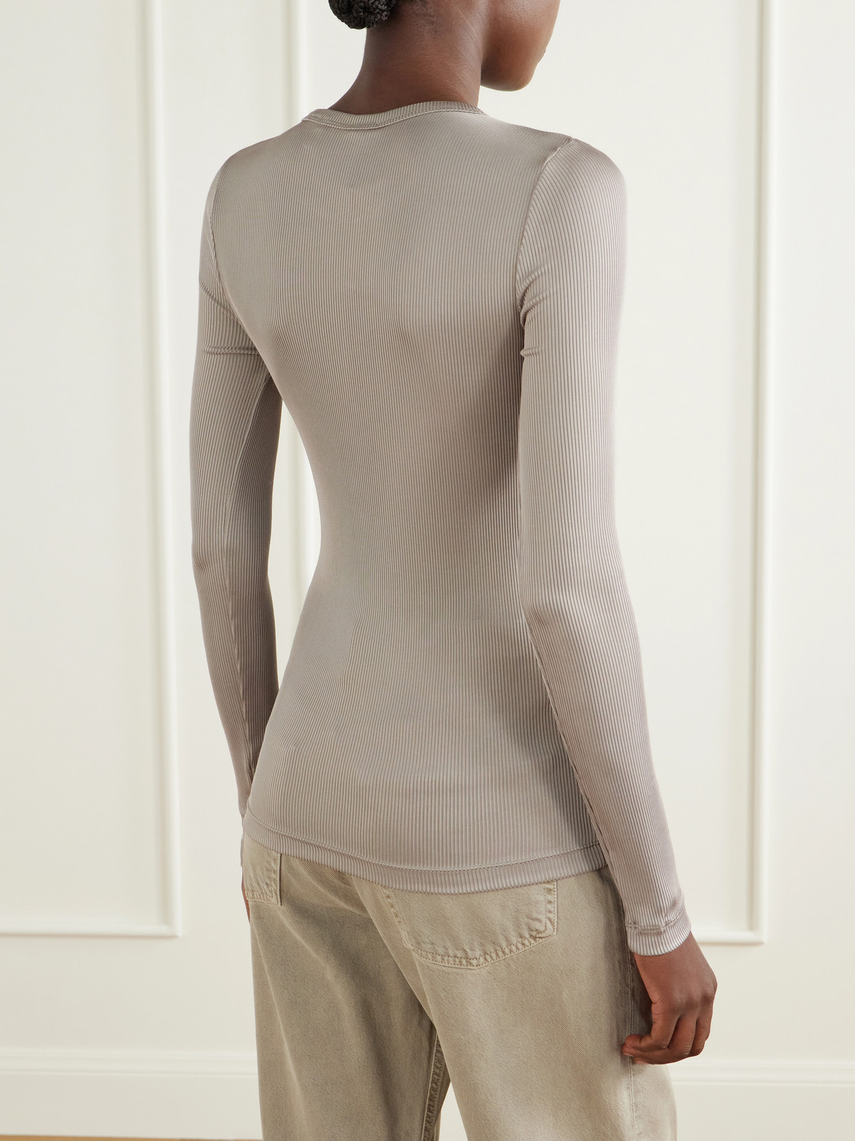 Agolde Delphi Ribbed Stretch T-shirt In Brown