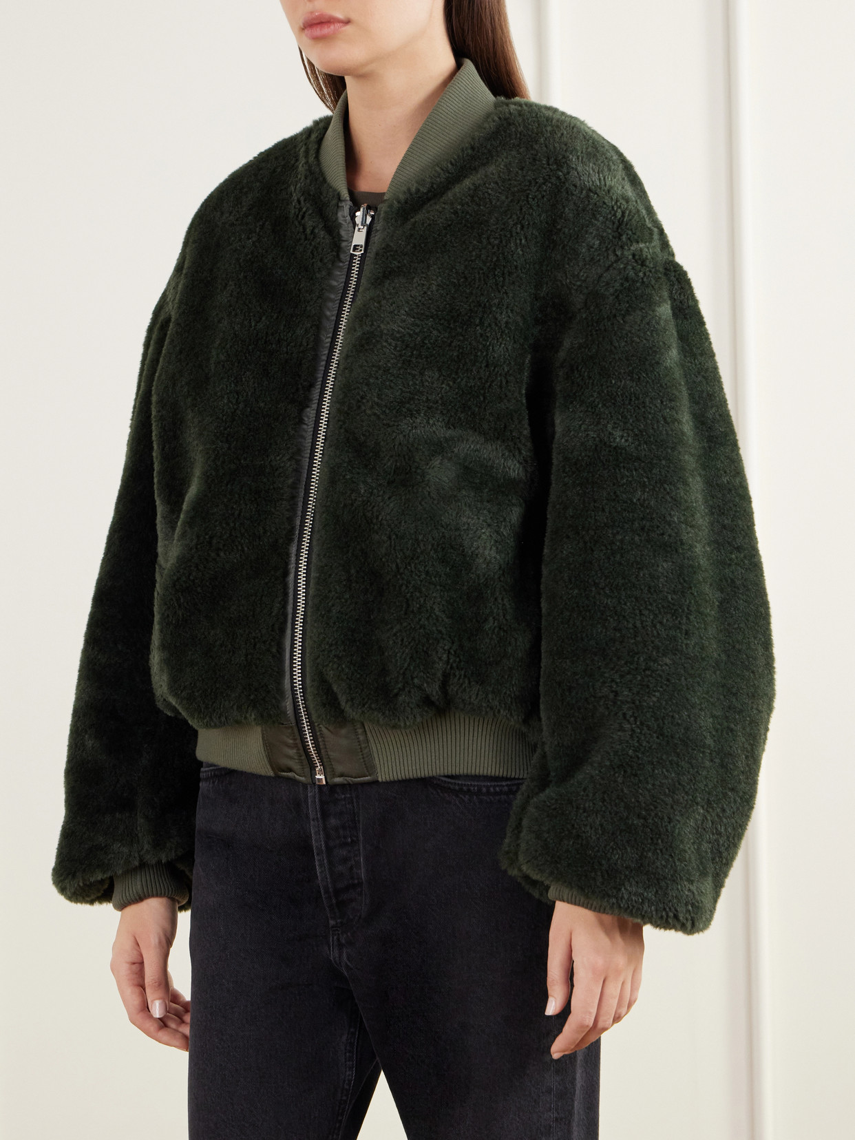 Frankie Reversible Plush And Satin Shell Bomber Jacket
