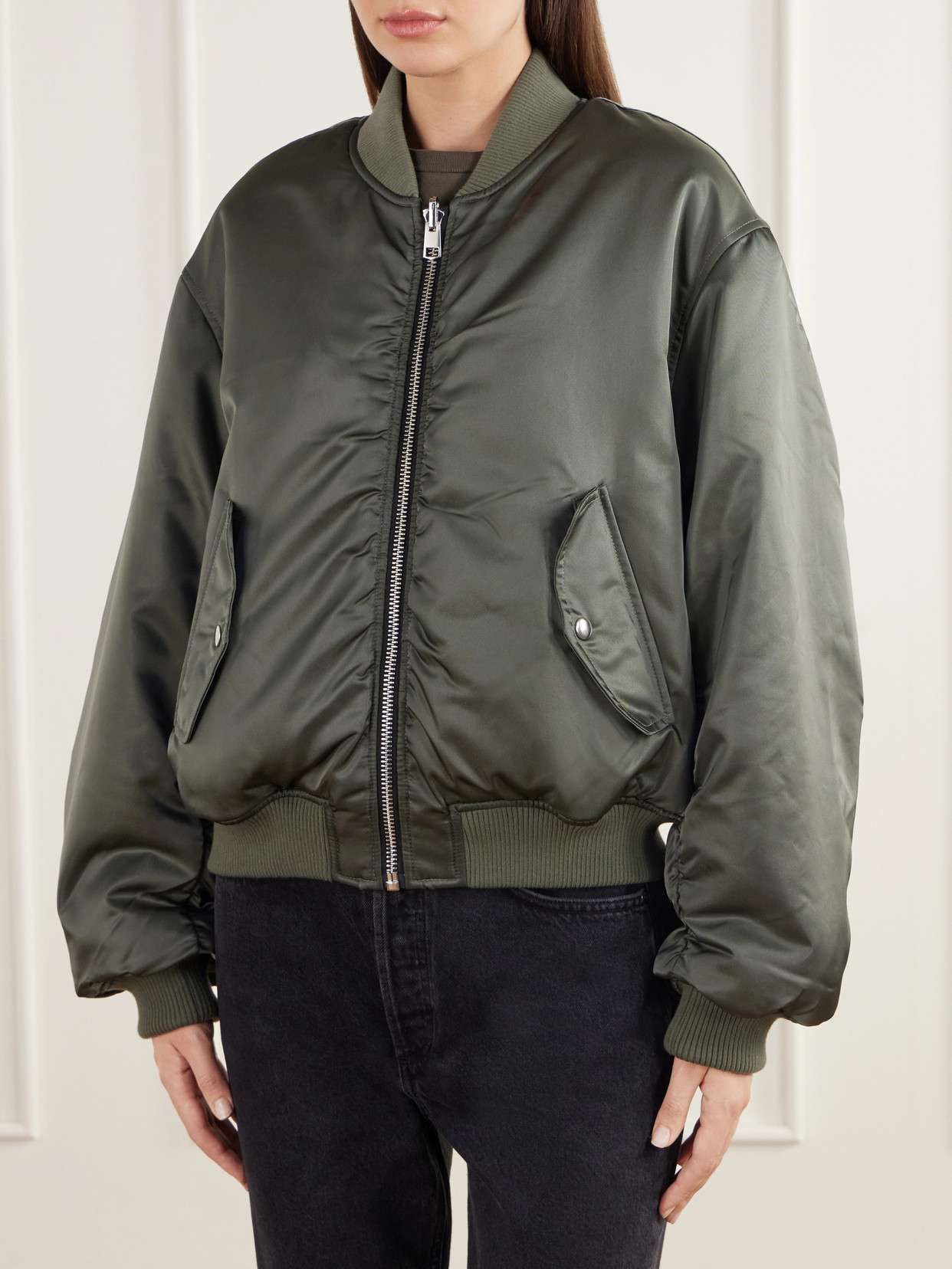 Frankie Reversible Plush And Satin Shell Bomber Jacket