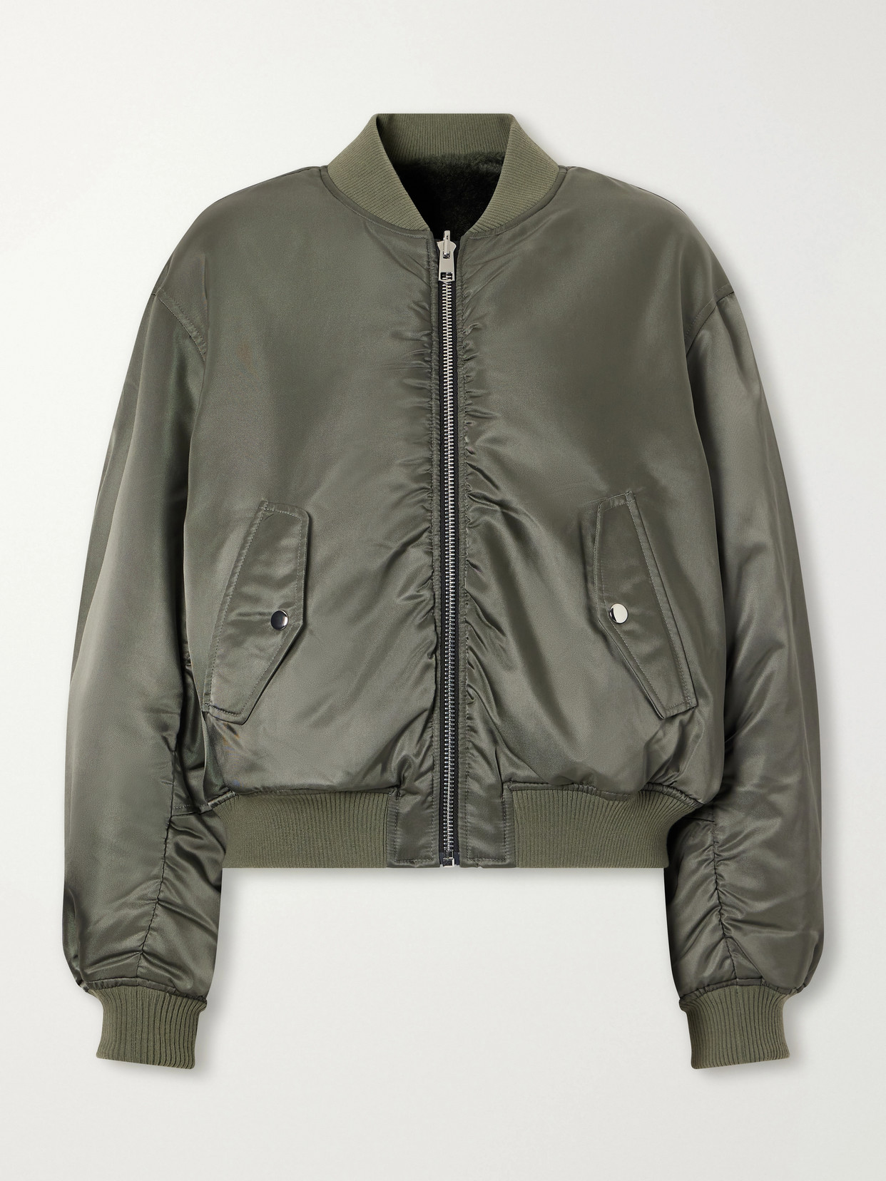 Frankie Reversible Plush And Satin Shell Bomber Jacket