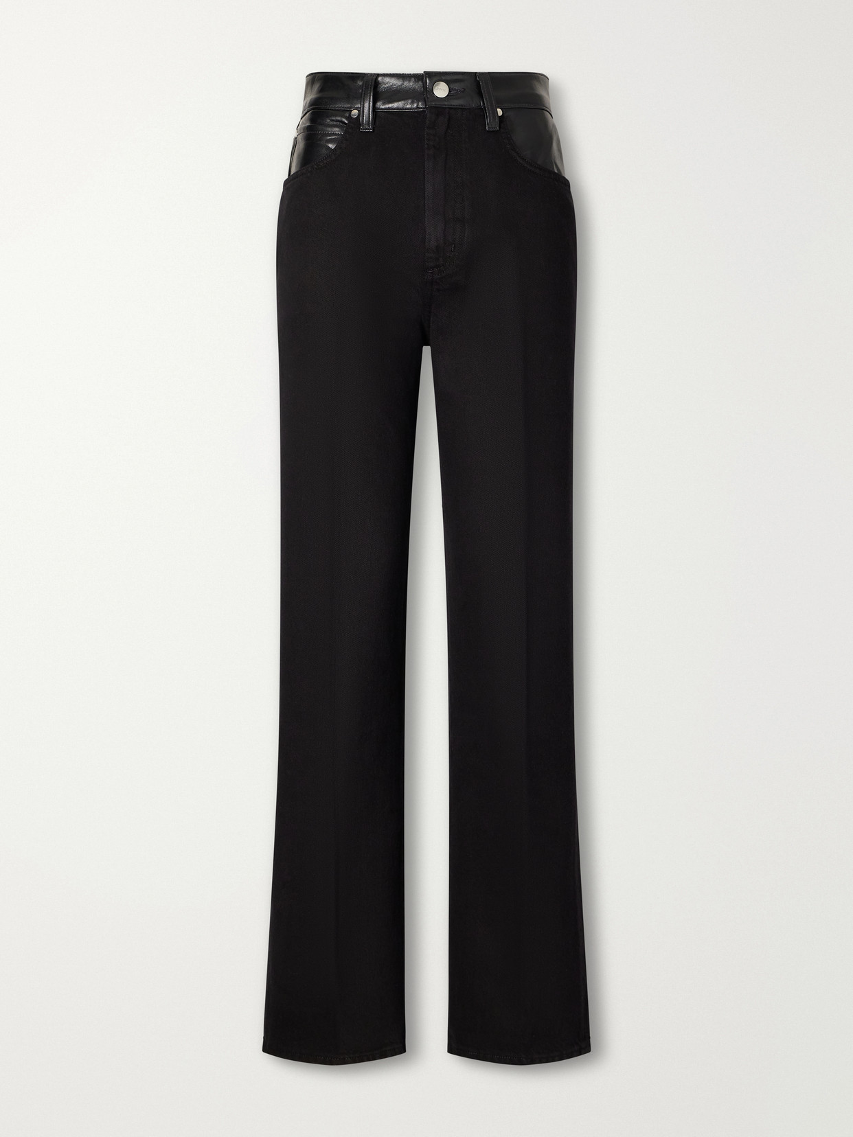 Agolde Morgan Leather-trimmed High-rise Straight-leg Jeans In Black