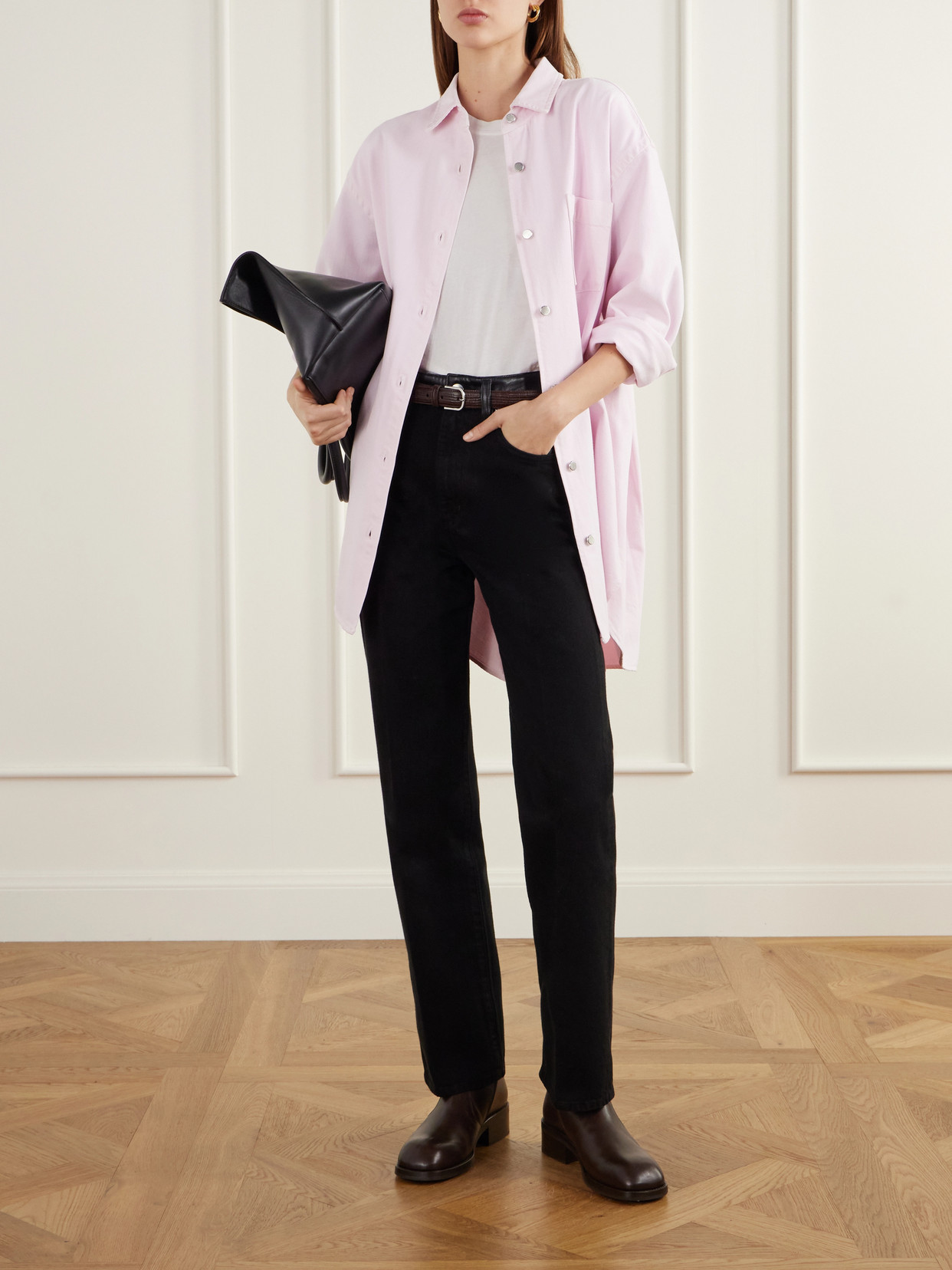 Morgan Leather-Trimmed High-Rise Straight-Leg Jeans