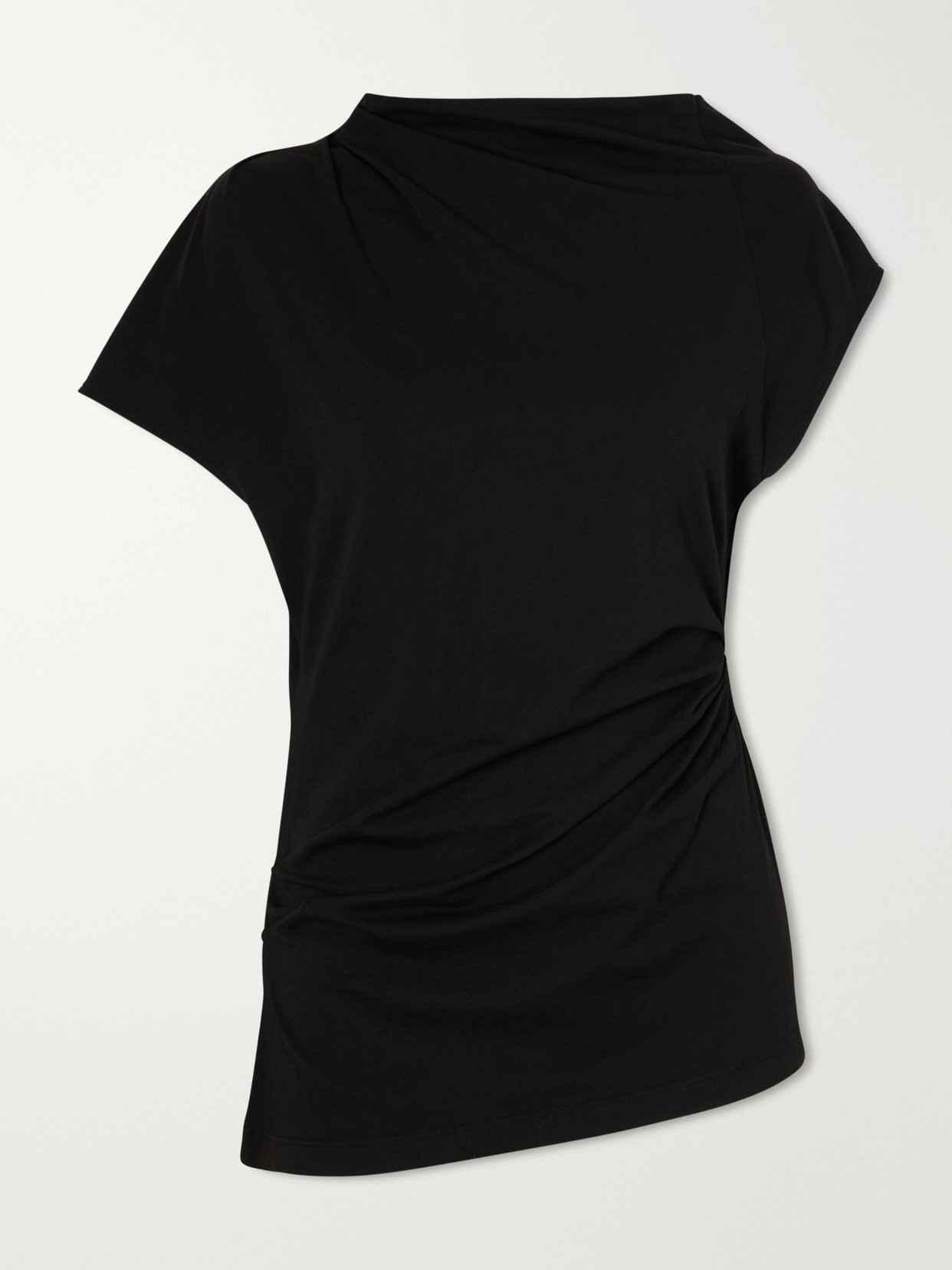 Agolde Beckly Gathered Organic Cotton-jersey T-shirt In Black